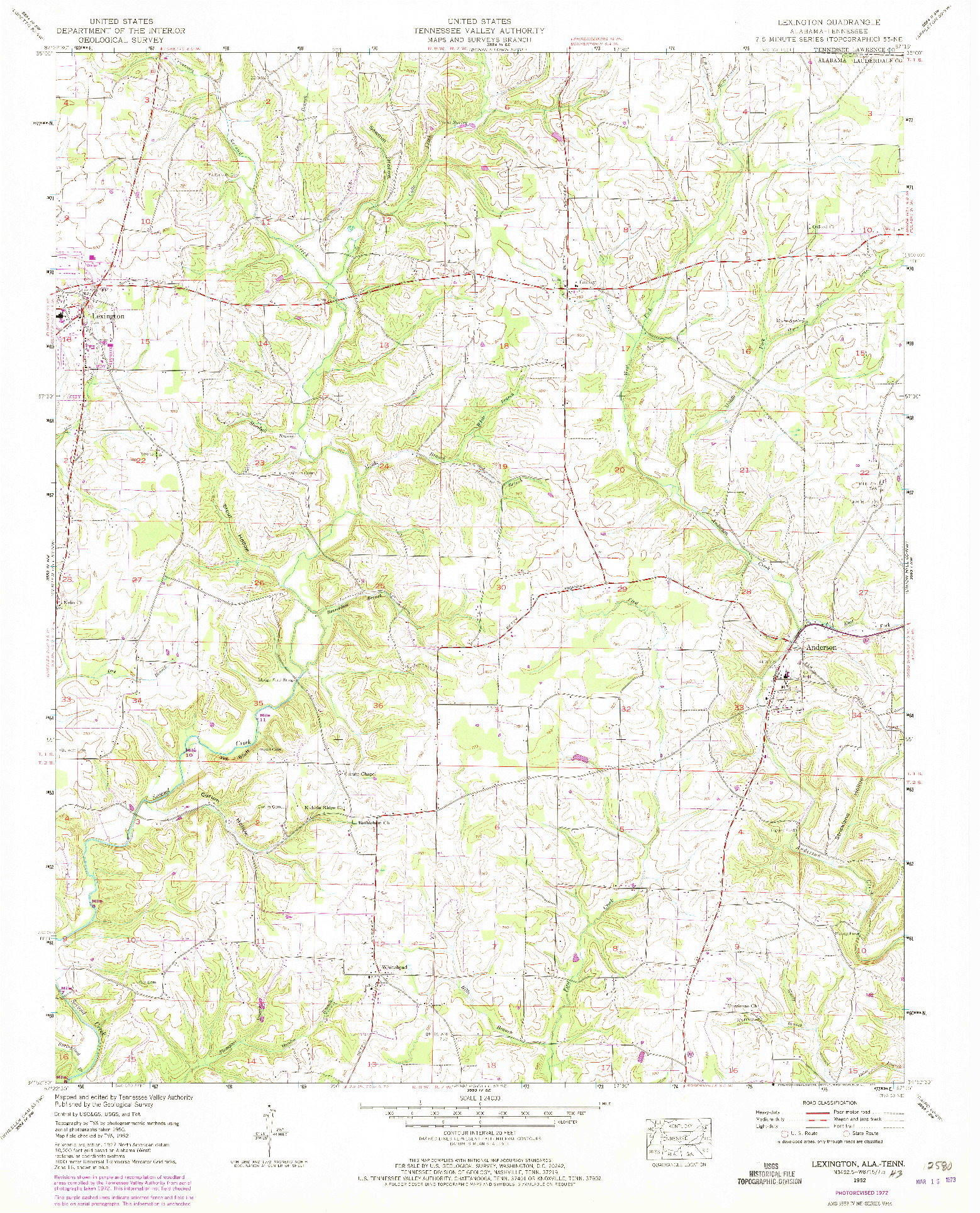 USGS 1:24000-SCALE QUADRANGLE FOR LEXINGTON, AL 1952