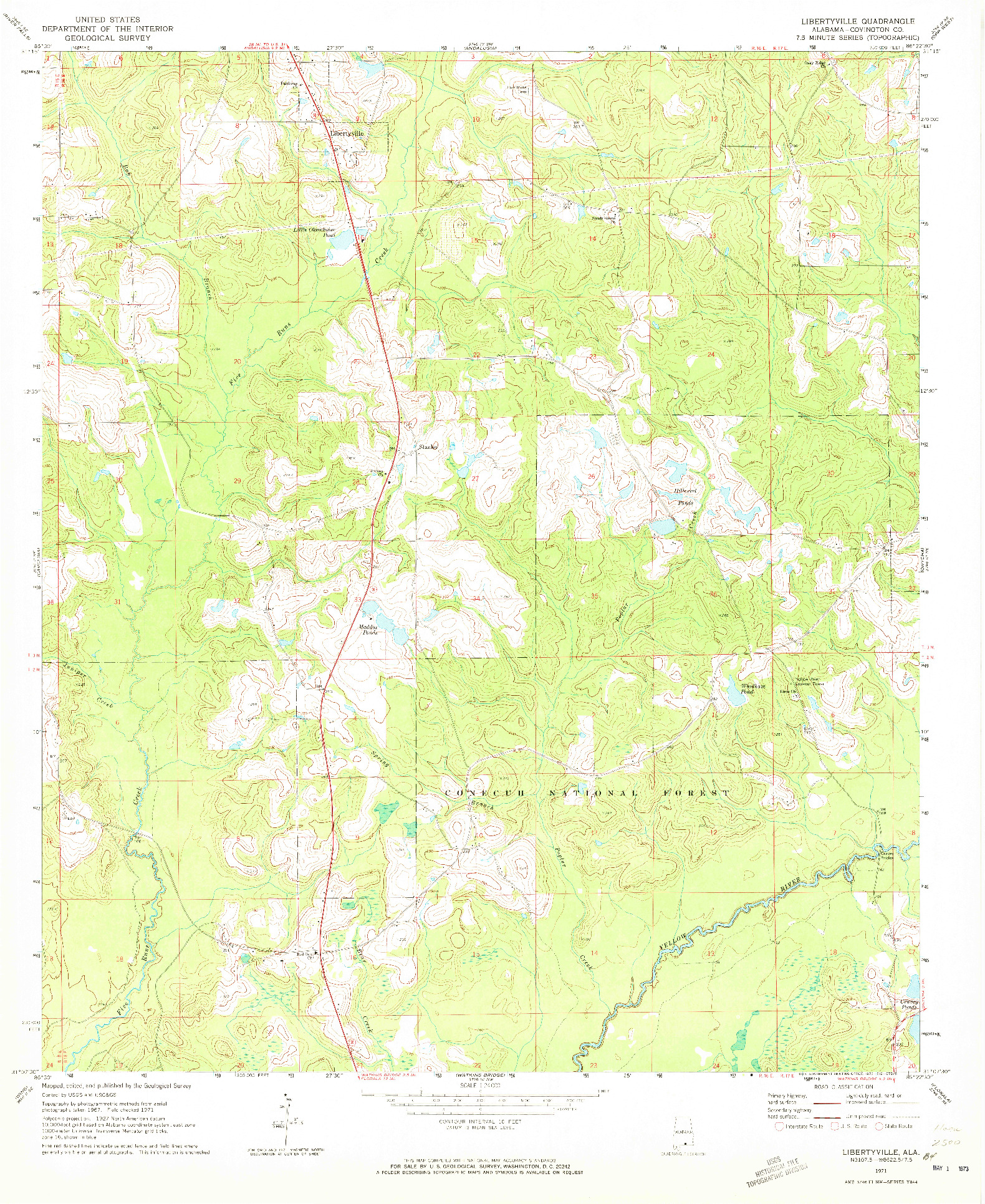 USGS 1:24000-SCALE QUADRANGLE FOR LIBERTYVILLE, AL 1971