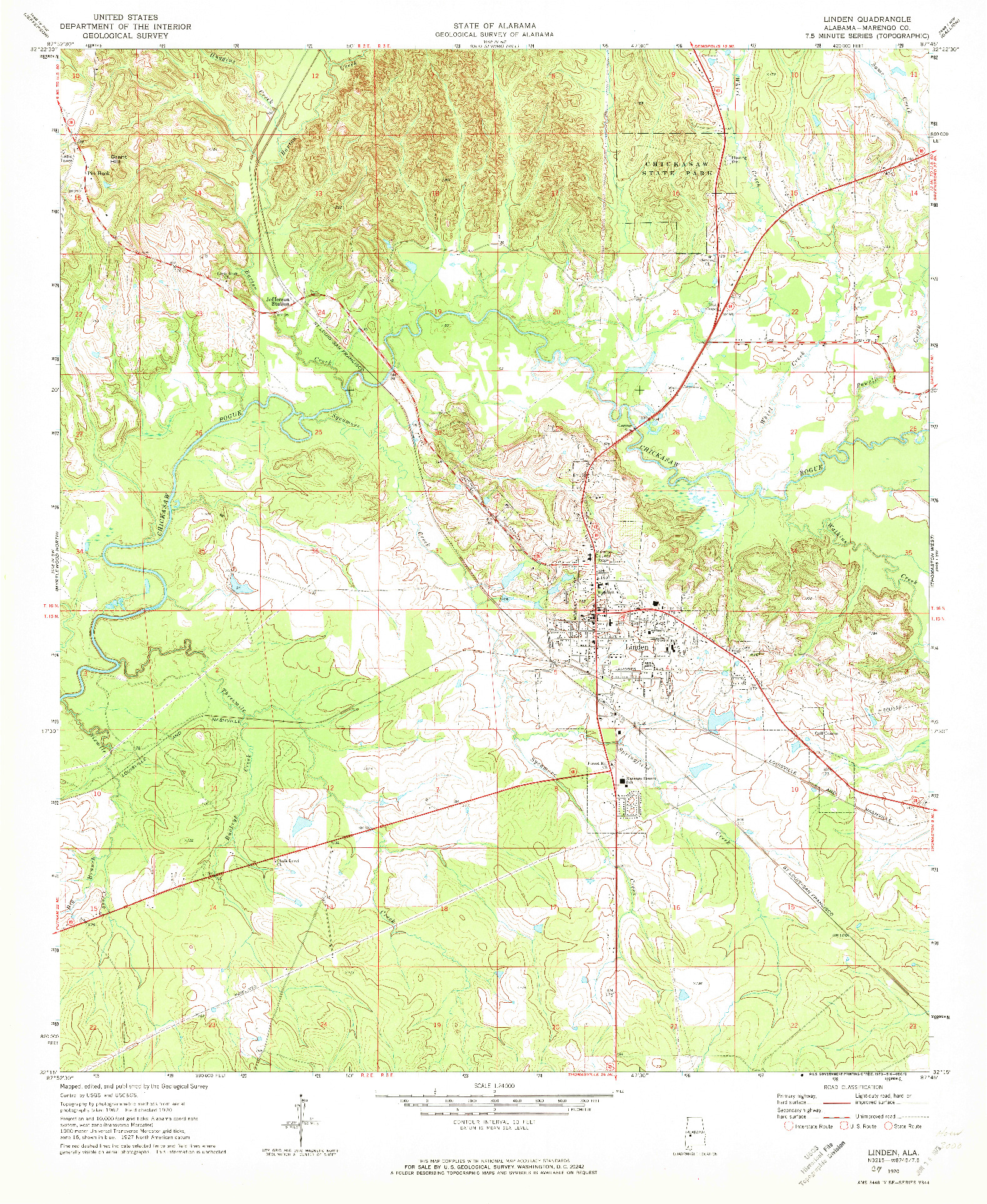 USGS 1:24000-SCALE QUADRANGLE FOR LINDEN, AL 1970