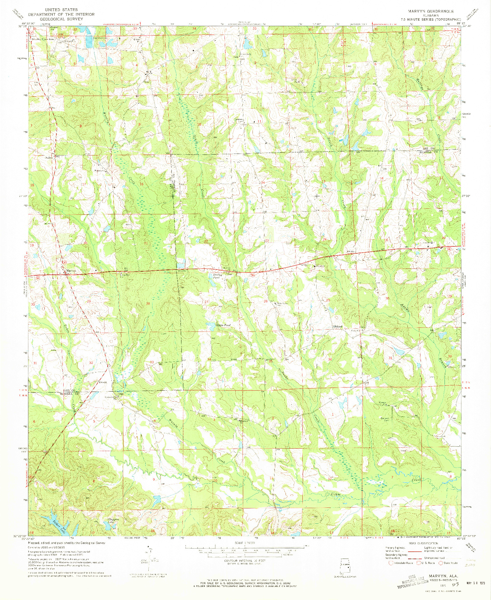 USGS 1:24000-SCALE QUADRANGLE FOR MARVYN, AL 1971
