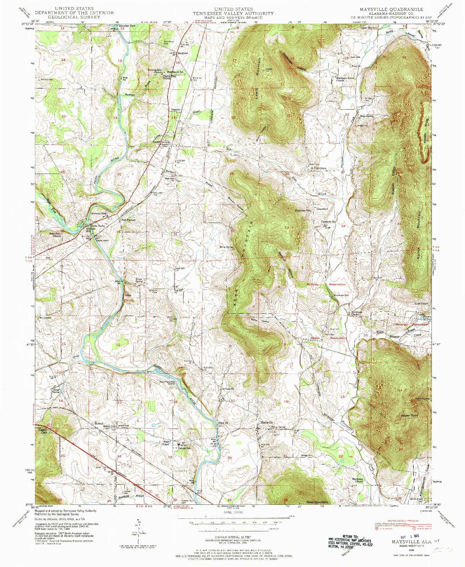 USGS 1:24000-SCALE QUADRANGLE FOR MAYSVILLE, AL 1948