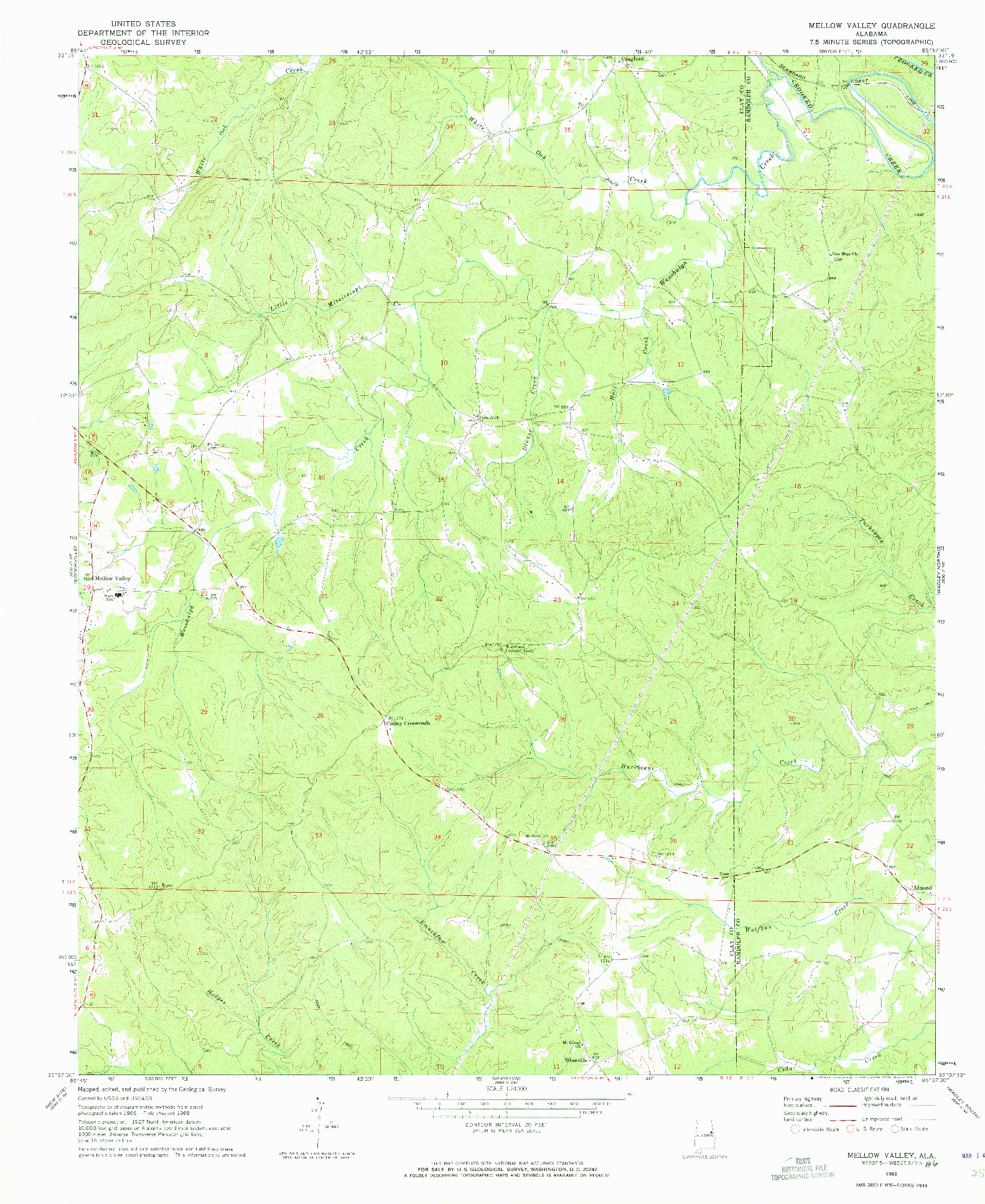 USGS 1:24000-SCALE QUADRANGLE FOR MELLOW VALLEY, AL 1969