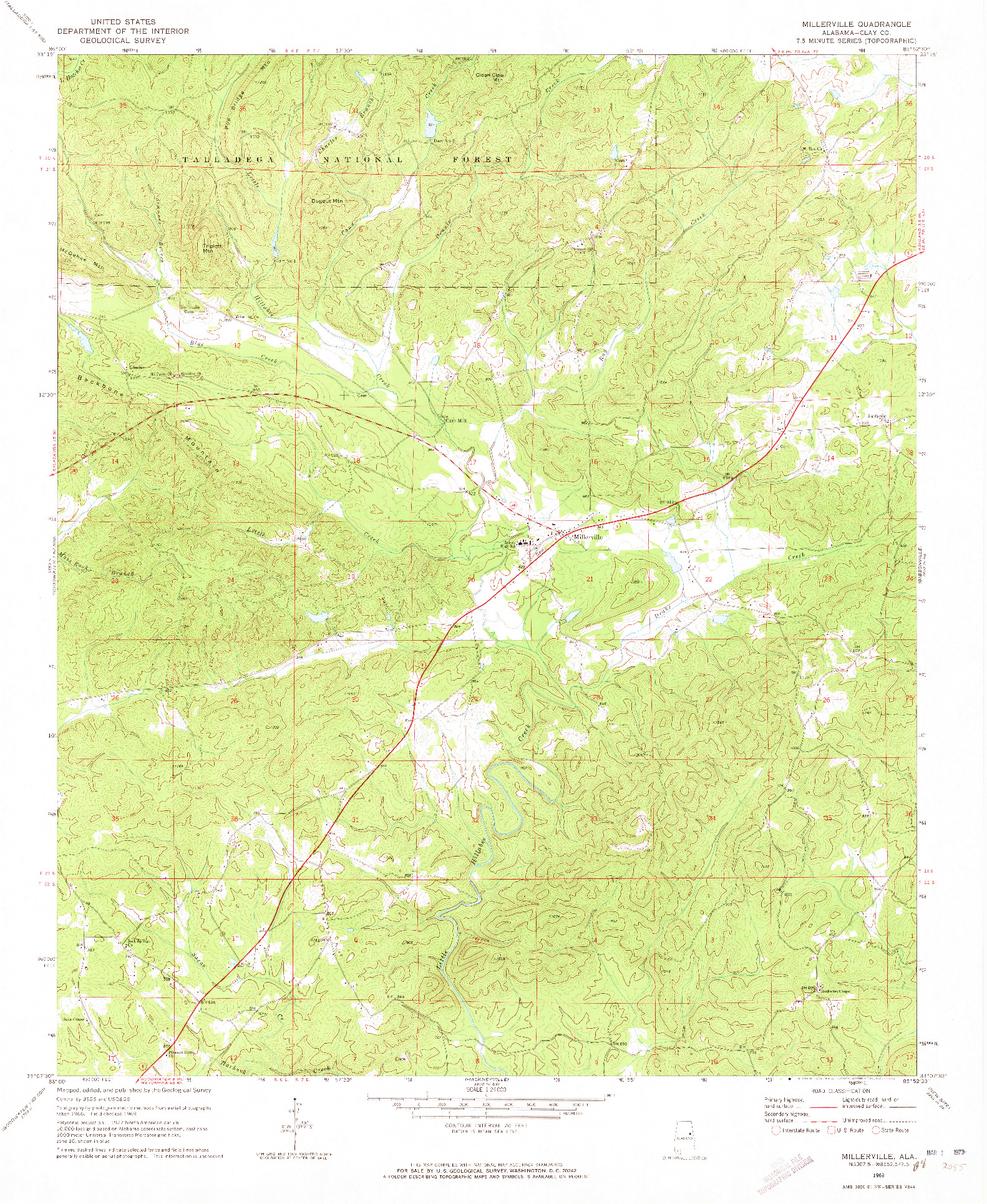 USGS 1:24000-SCALE QUADRANGLE FOR MILLERVILLE, AL 1969