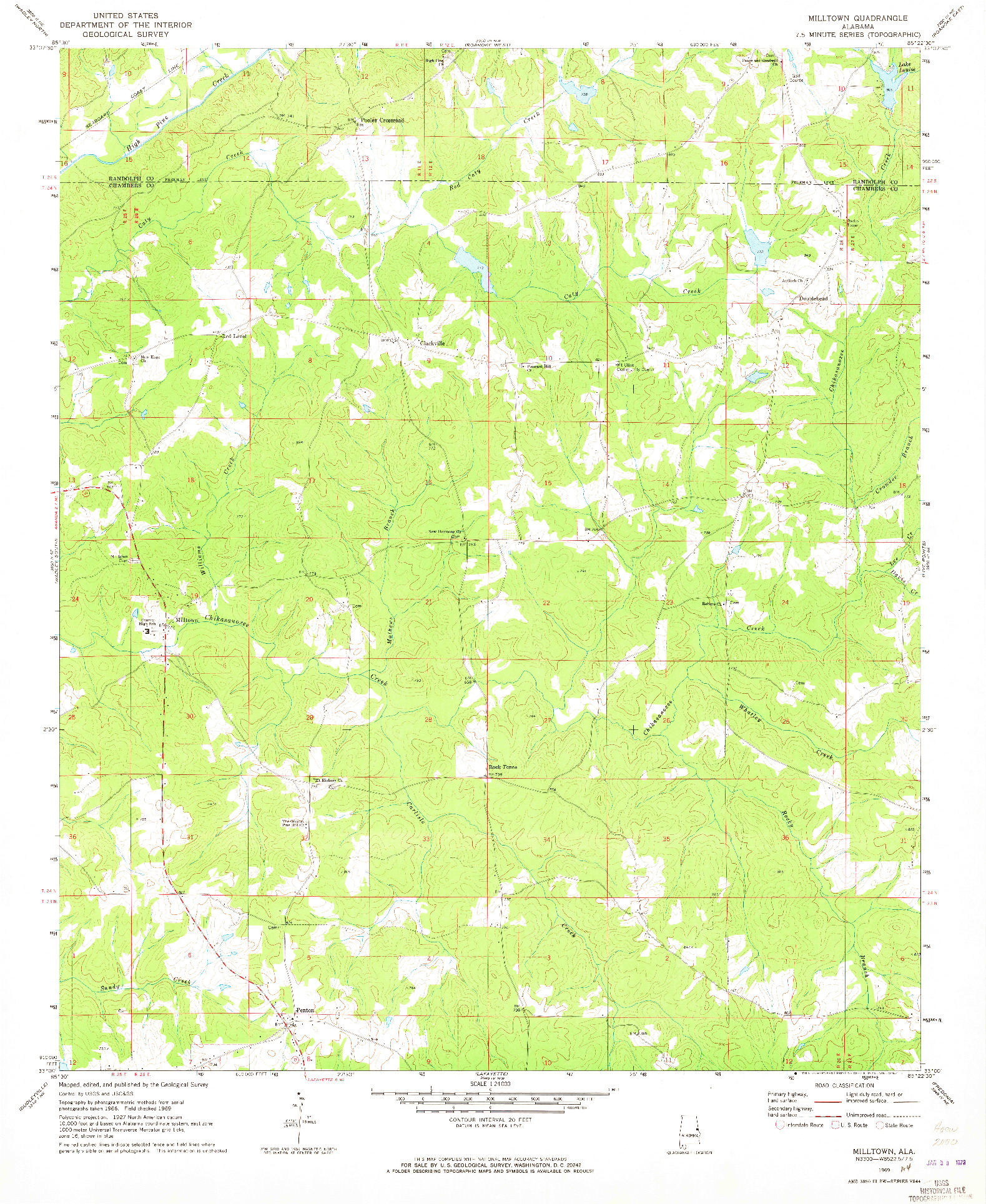 USGS 1:24000-SCALE QUADRANGLE FOR MILLTOWN, AL 1969