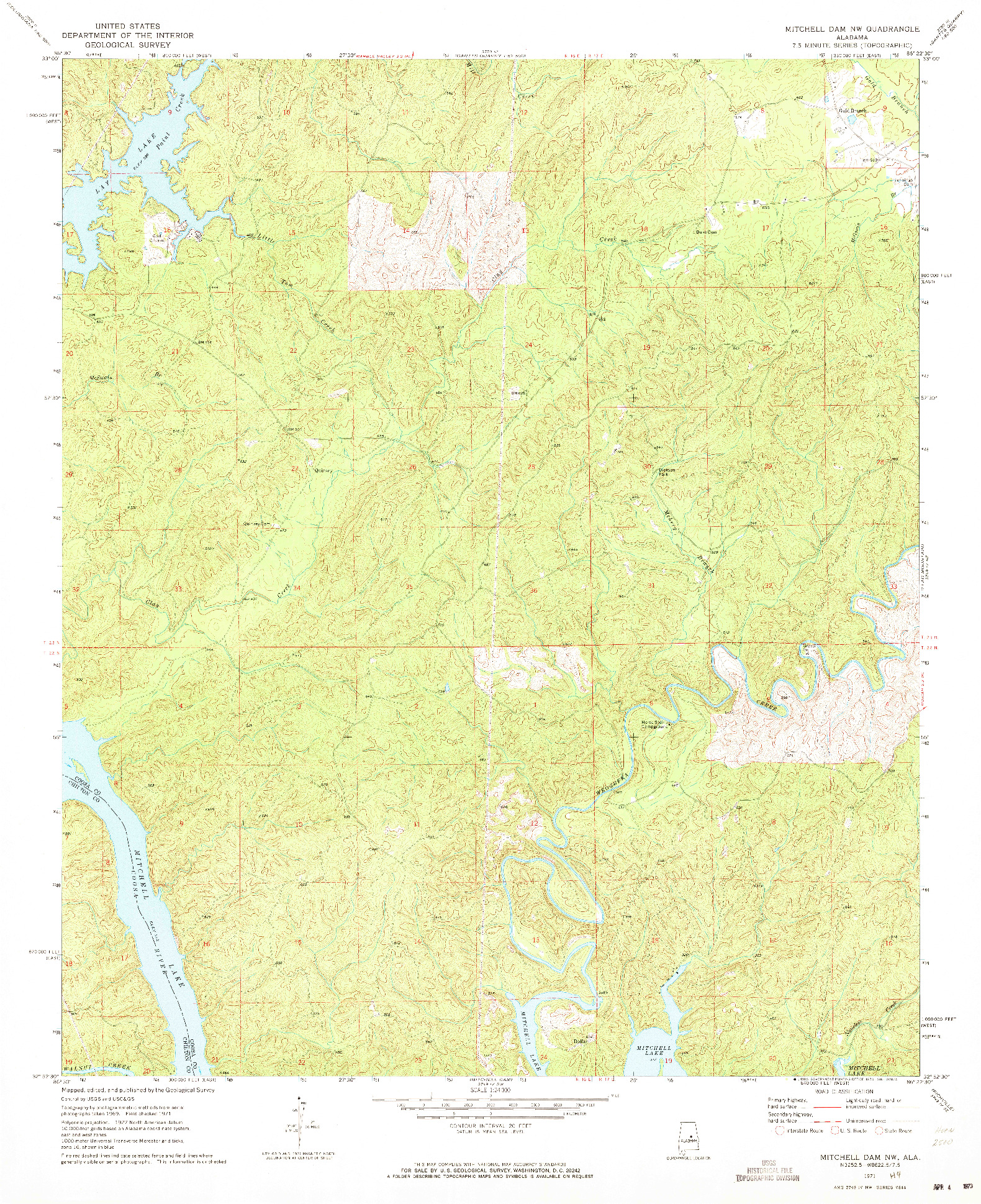 USGS 1:24000-SCALE QUADRANGLE FOR MITCHELL DAM NW, AL 1971