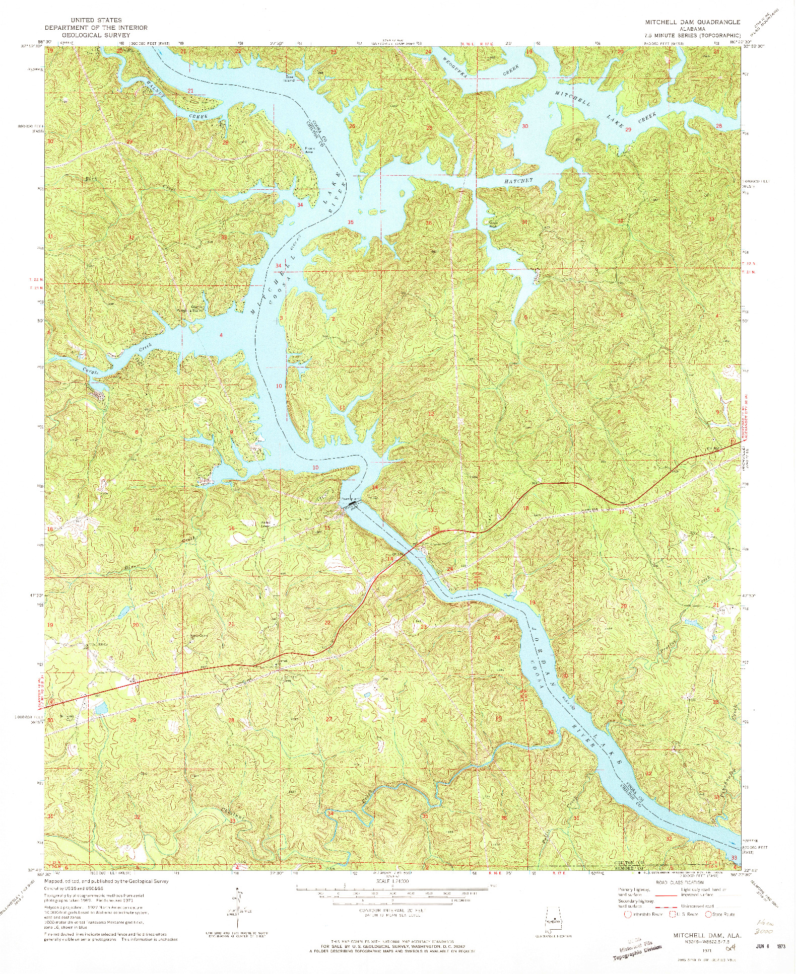 USGS 1:24000-SCALE QUADRANGLE FOR MITCHELL DAM, AL 1971