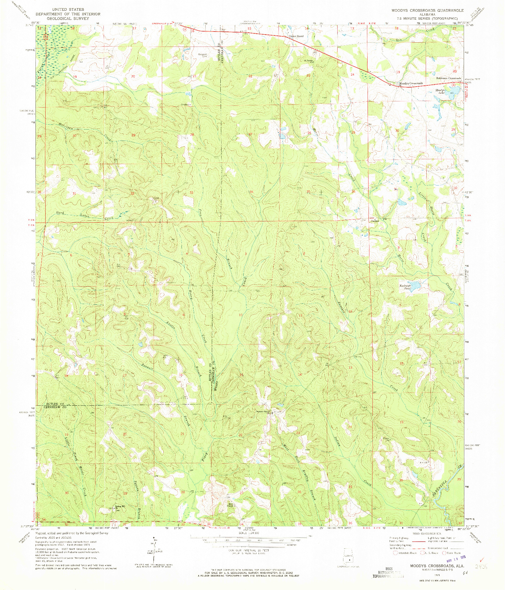 USGS 1:24000-SCALE QUADRANGLE FOR MOODYS CROSSROADS, AL 1971
