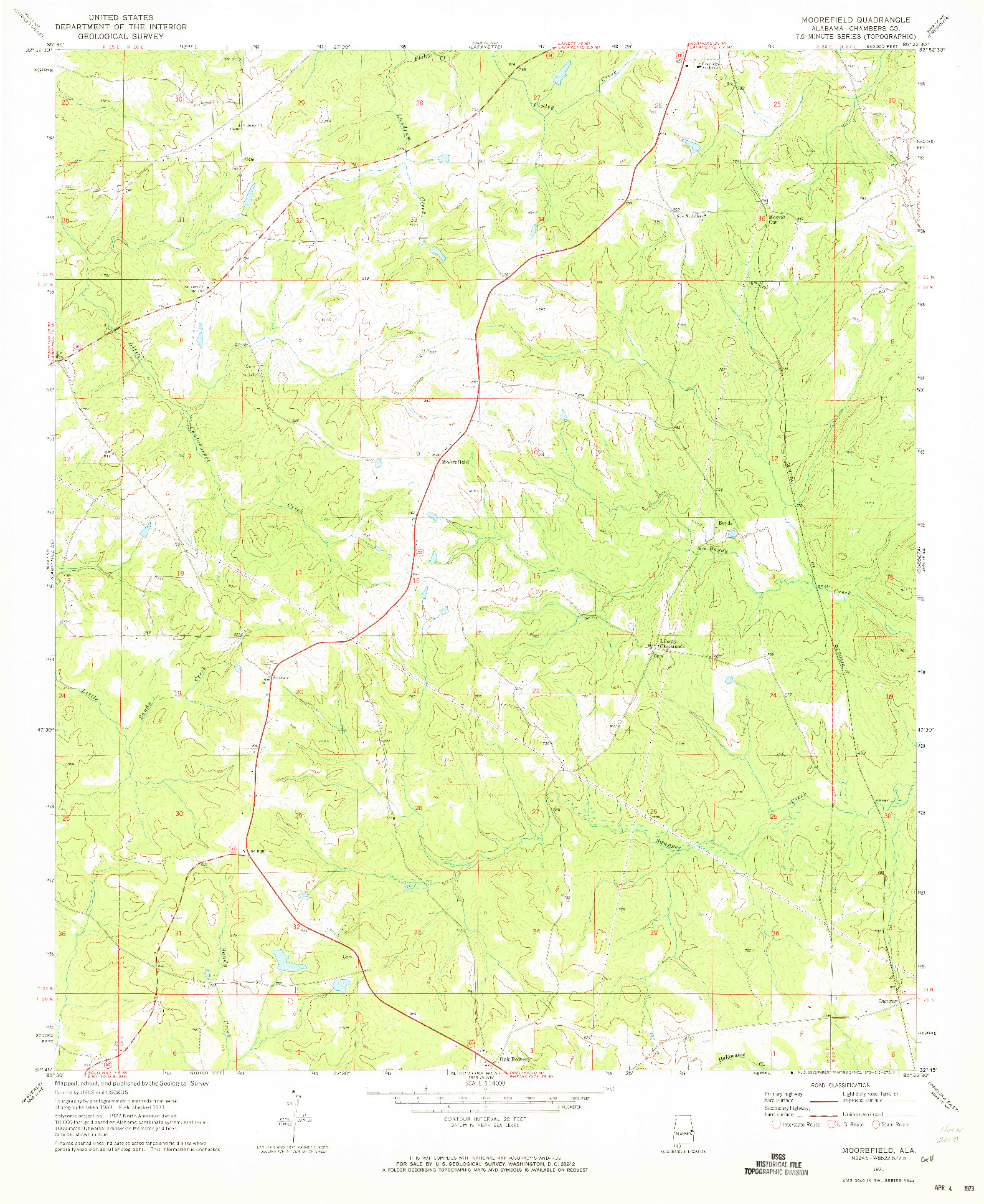 USGS 1:24000-SCALE QUADRANGLE FOR MOOREFIELD, AL 1971