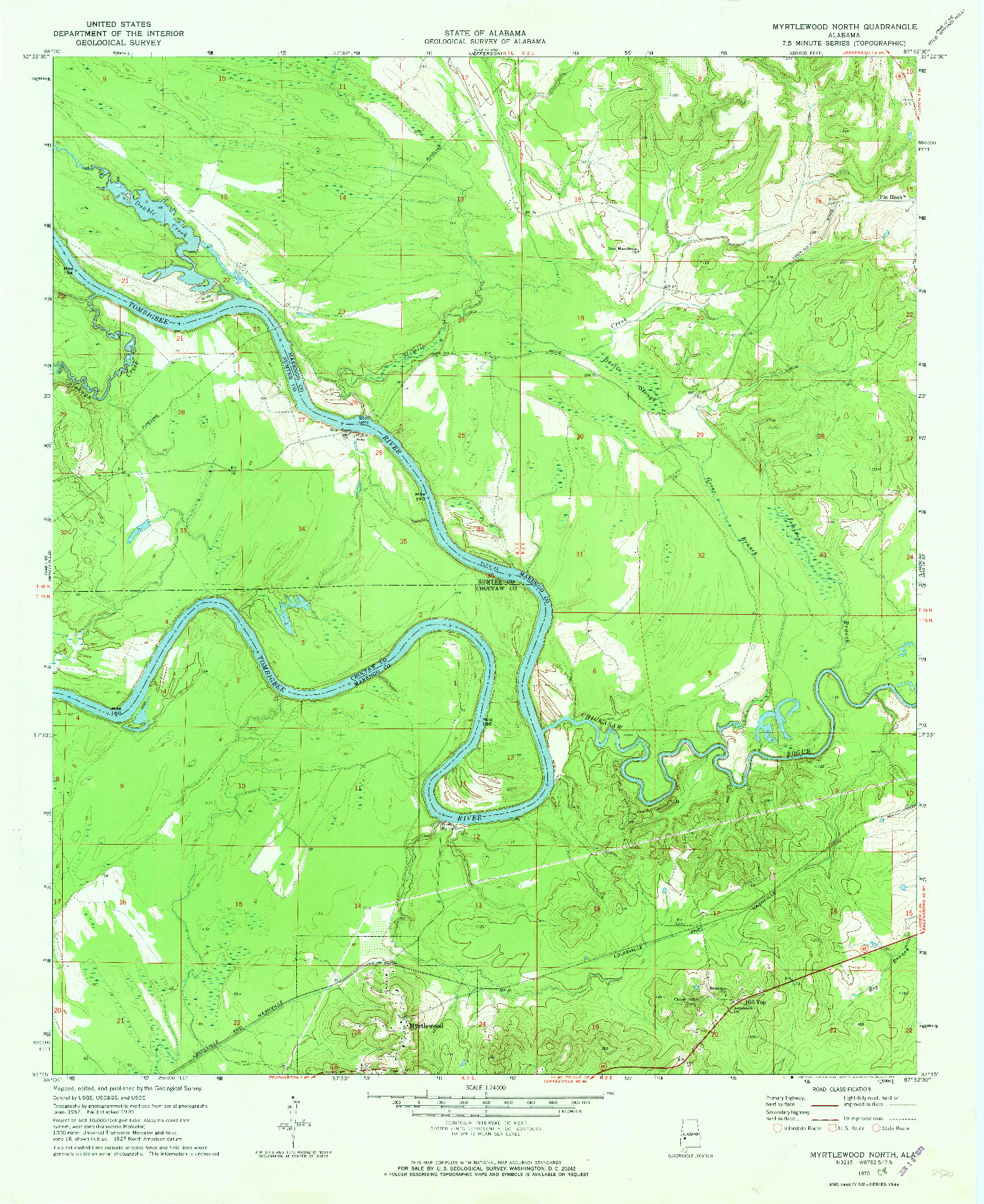USGS 1:24000-SCALE QUADRANGLE FOR MYRTLEWOOD NORTH, AL 1970