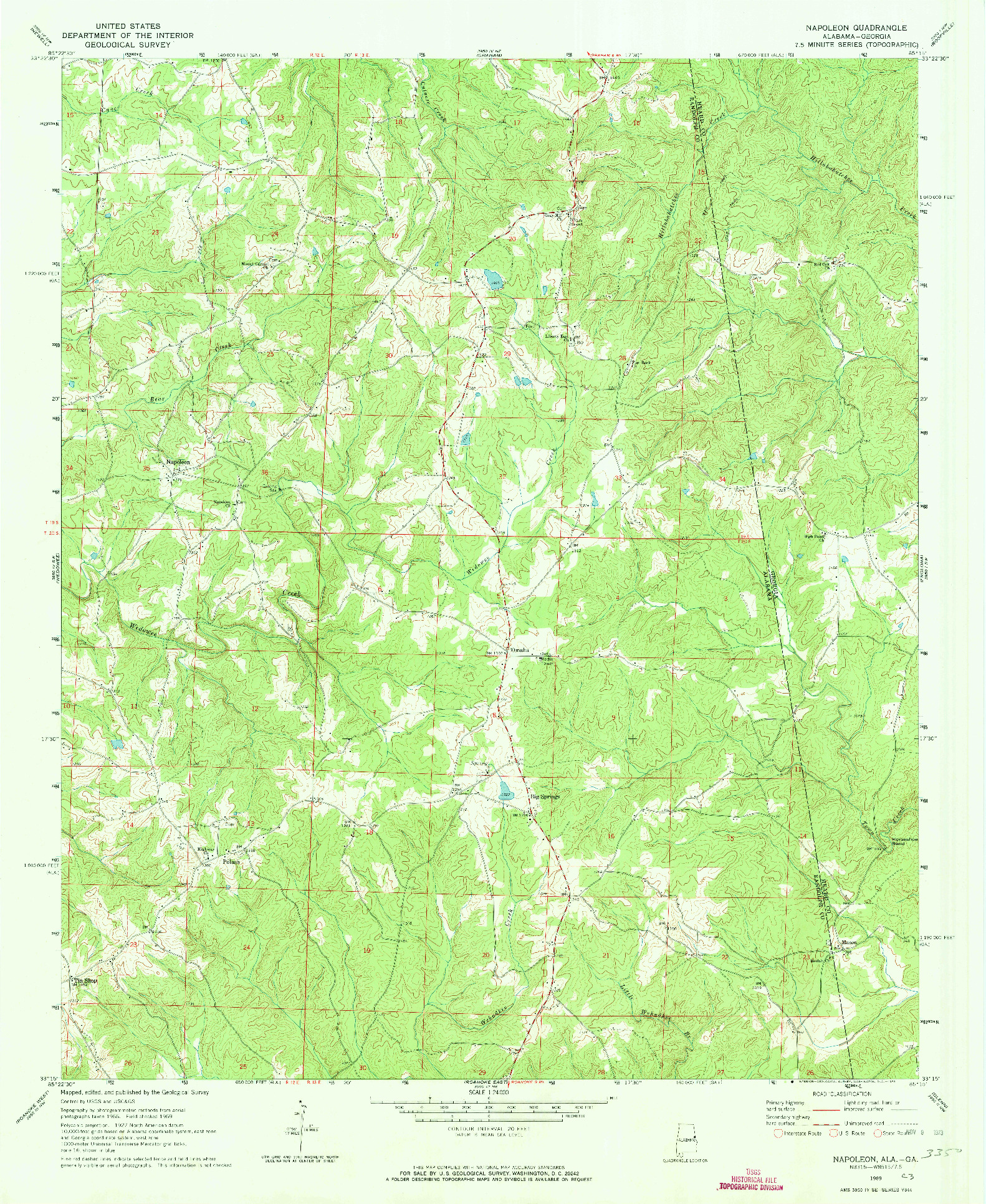 USGS 1:24000-SCALE QUADRANGLE FOR NAPOLEON, AL 1969