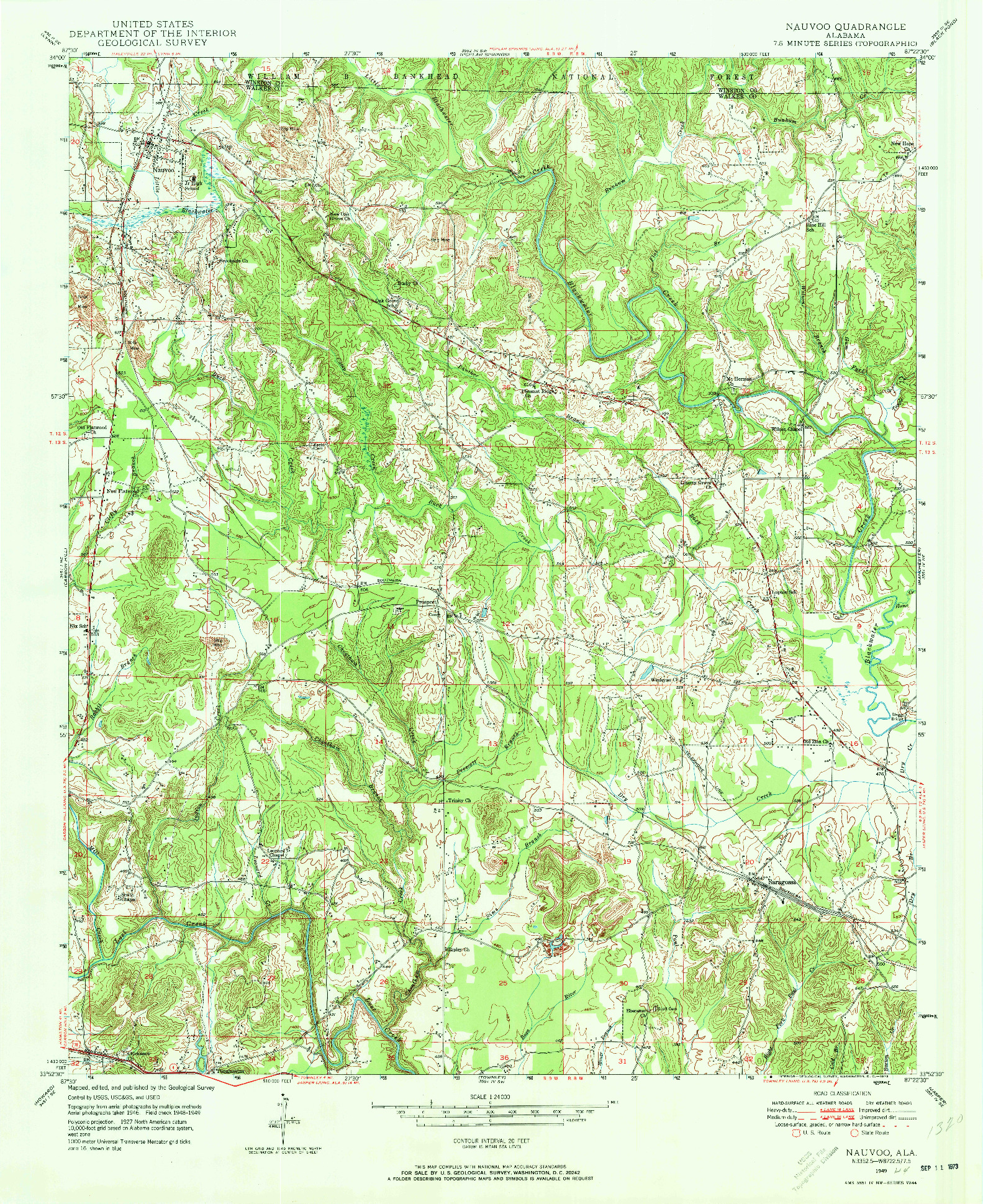 USGS 1:24000-SCALE QUADRANGLE FOR NAUVOO, AL 1949
