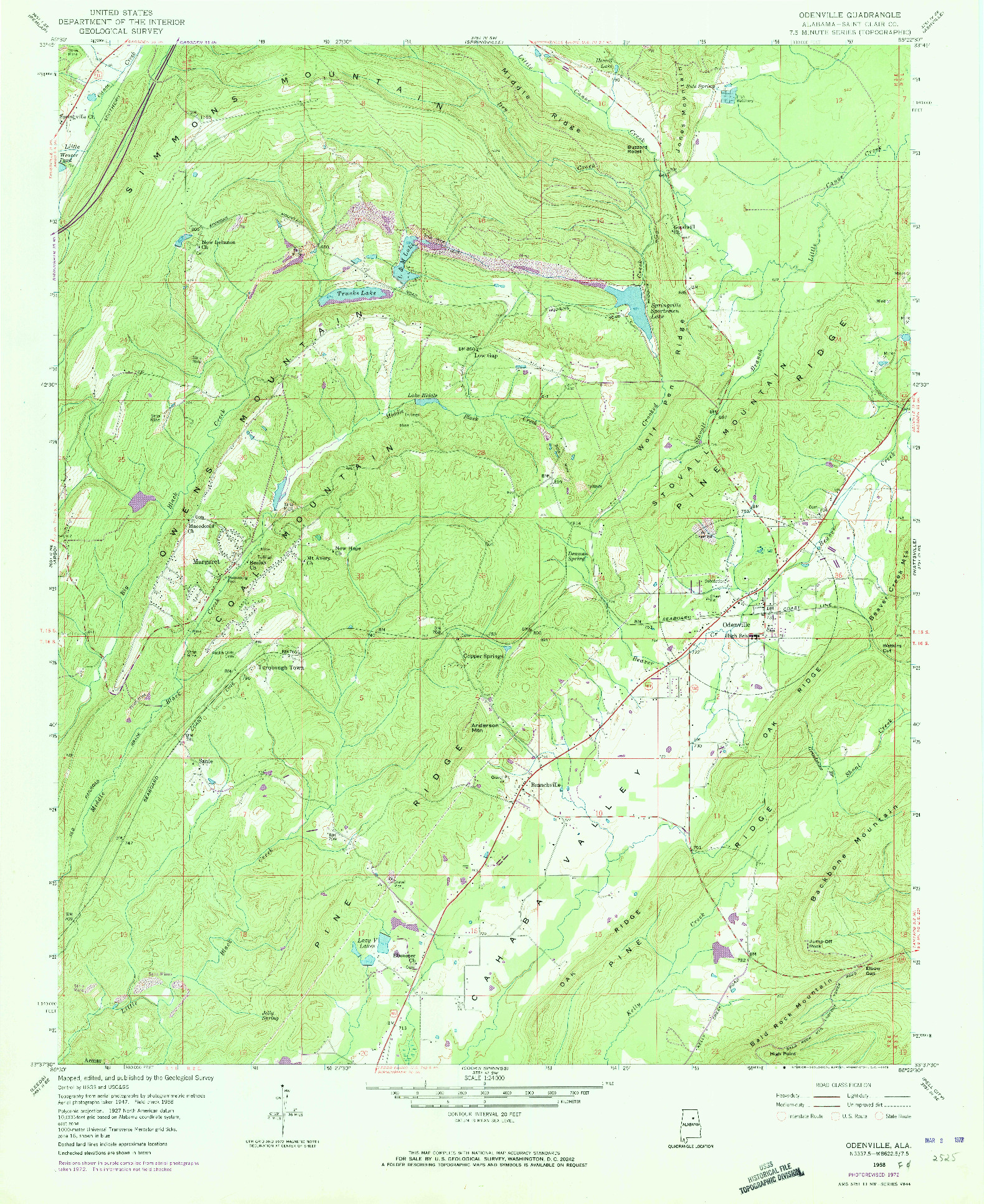 USGS 1:24000-SCALE QUADRANGLE FOR ODENVILLE, AL 1958