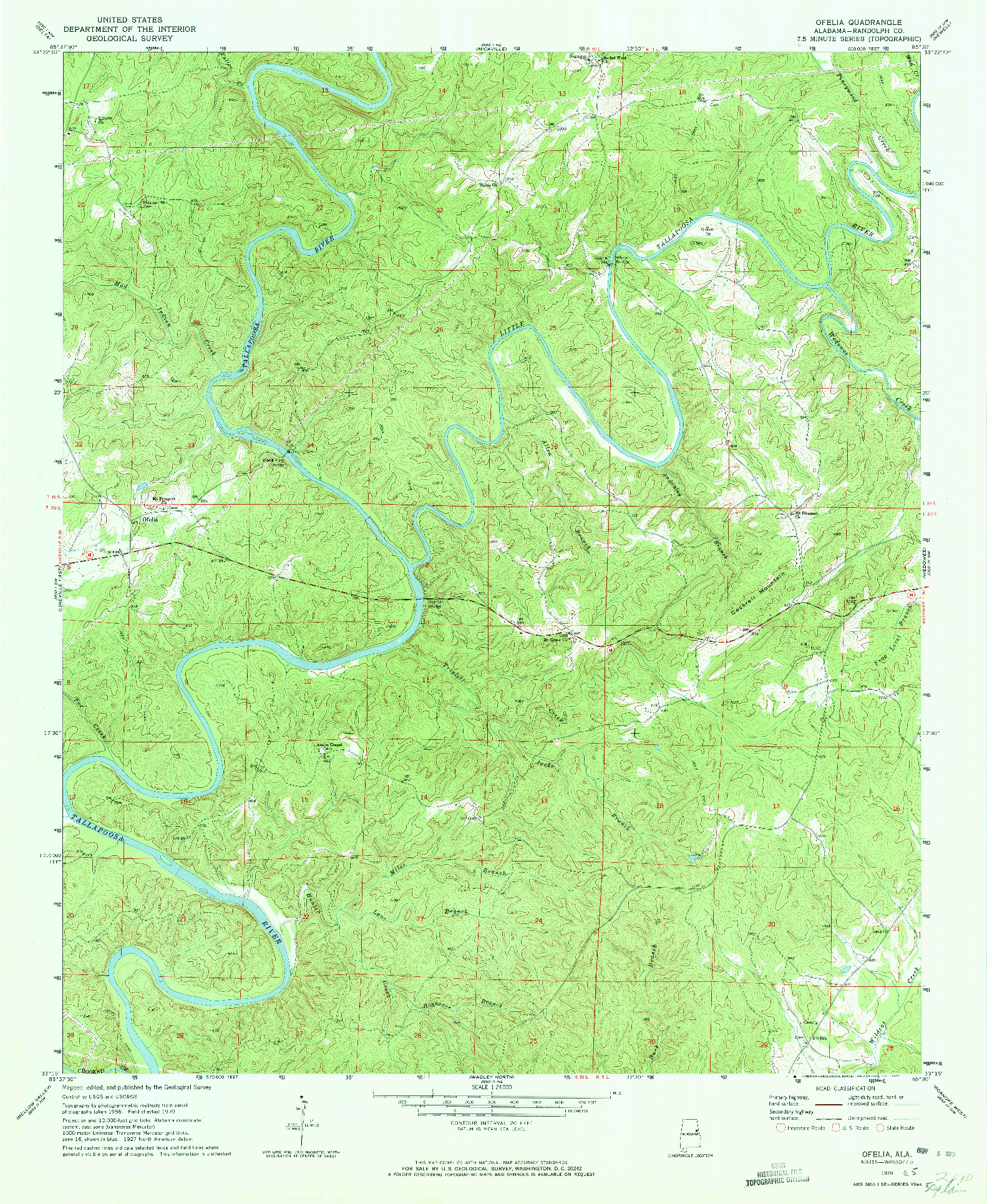 USGS 1:24000-SCALE QUADRANGLE FOR OFELIA, AL 1970