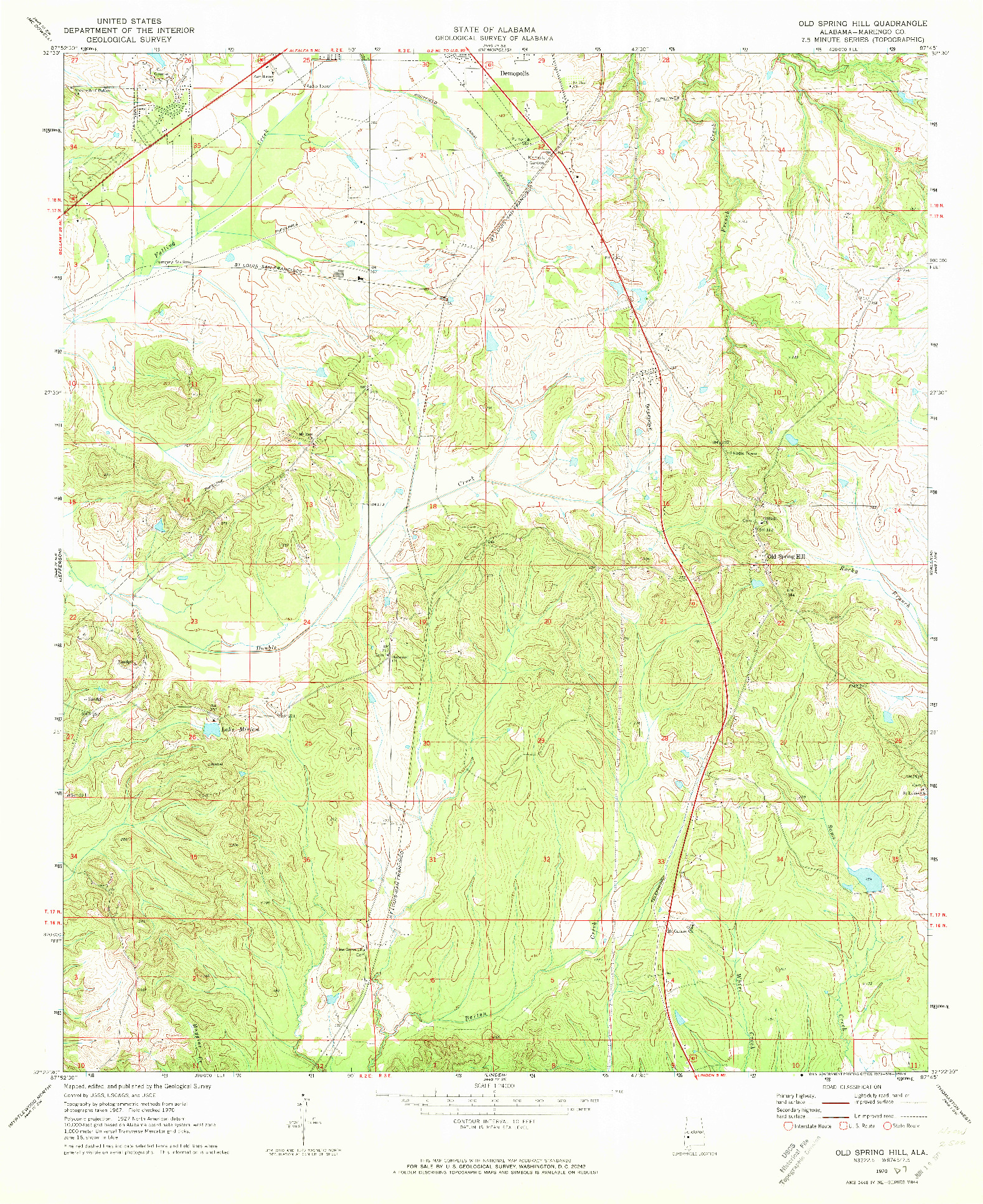 USGS 1:24000-SCALE QUADRANGLE FOR OLD SPRING HILL, AL 1970