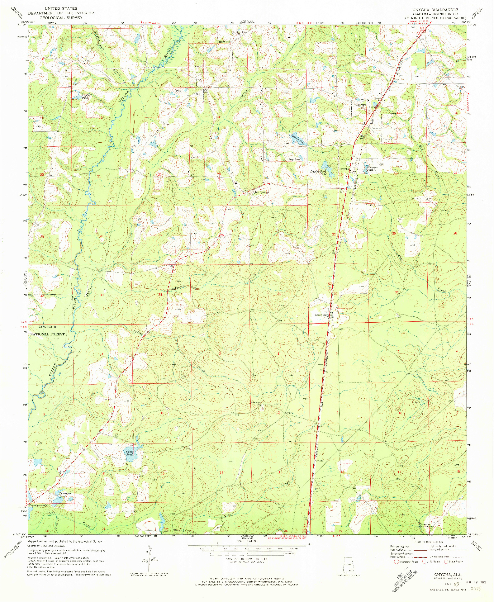 USGS 1:24000-SCALE QUADRANGLE FOR ONYCHA, AL 1971