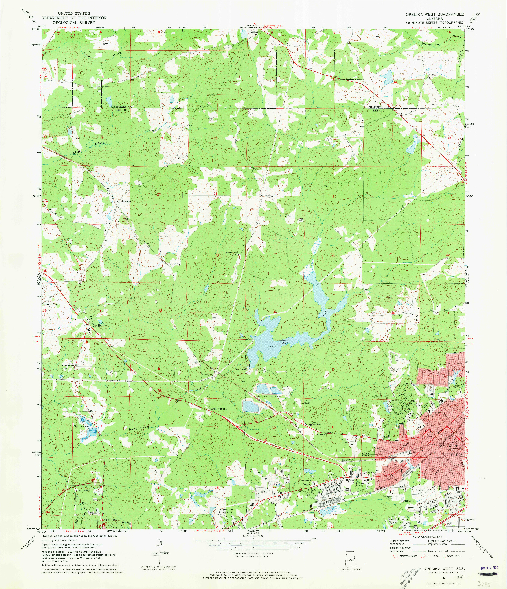 USGS 1:24000-SCALE QUADRANGLE FOR OPELIKA WEST, AL 1971