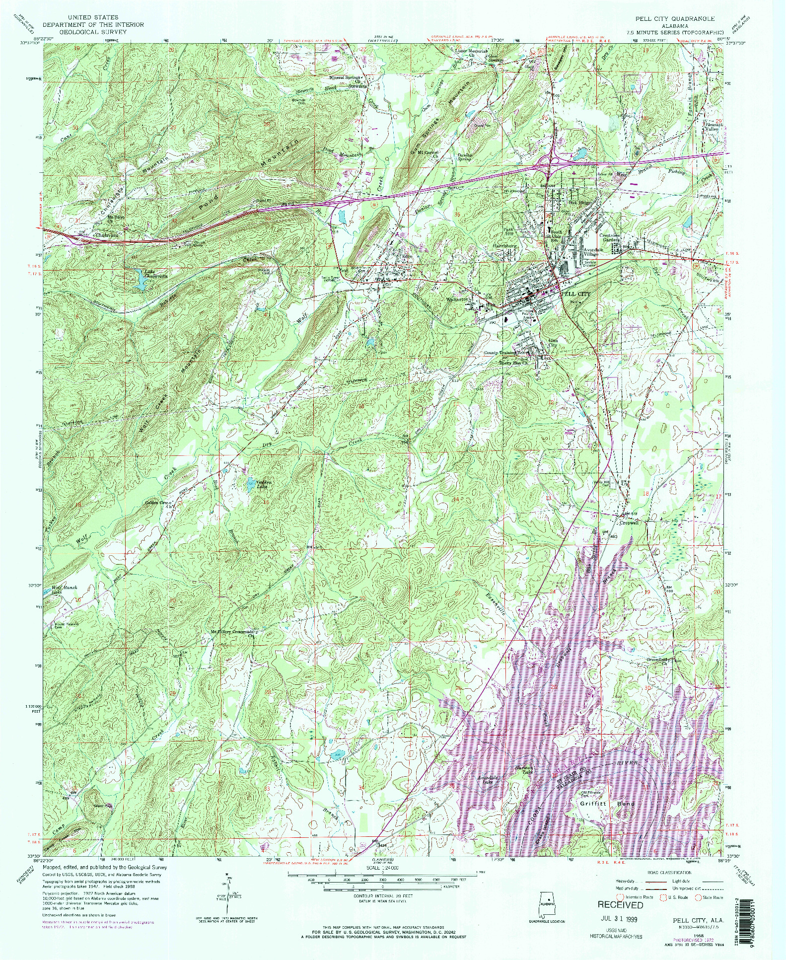 USGS 1:24000-SCALE QUADRANGLE FOR PELL CITY, AL 1958