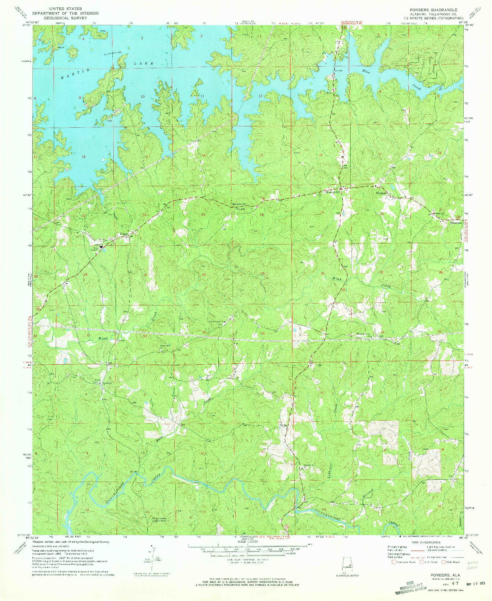 USGS 1:24000-SCALE QUADRANGLE FOR PONDERS, AL 1971