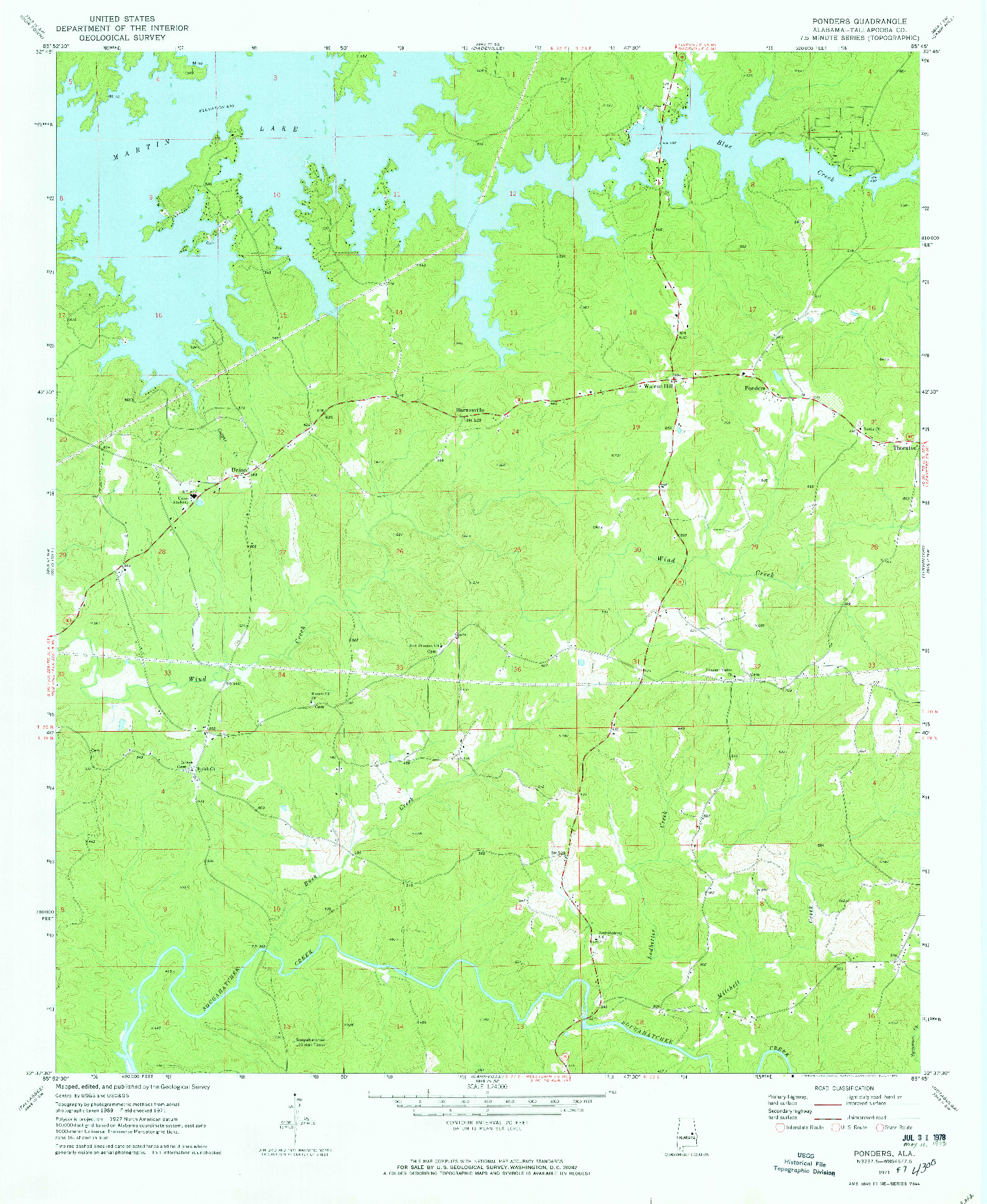 USGS 1:24000-SCALE QUADRANGLE FOR PONDERS, AL 1971