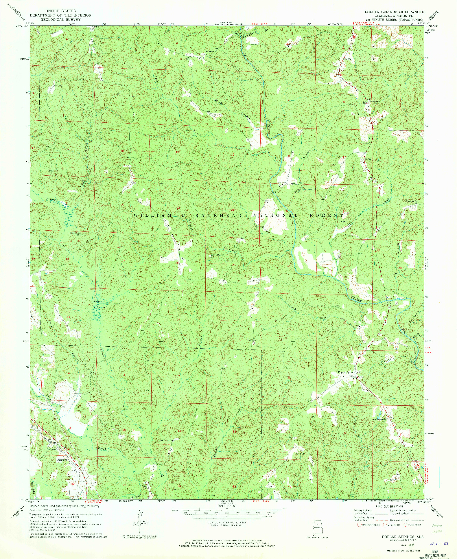 USGS 1:24000-SCALE QUADRANGLE FOR POPLAR SPRINGS, AL 1969