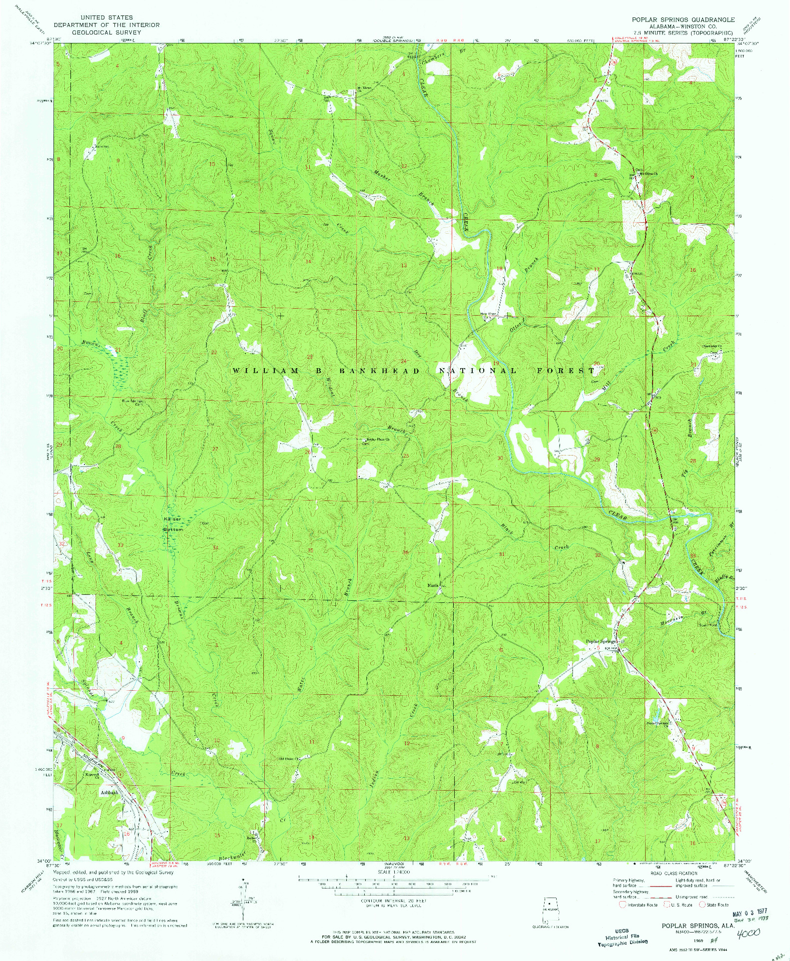 USGS 1:24000-SCALE QUADRANGLE FOR POPLAR SPRINGS, AL 1969