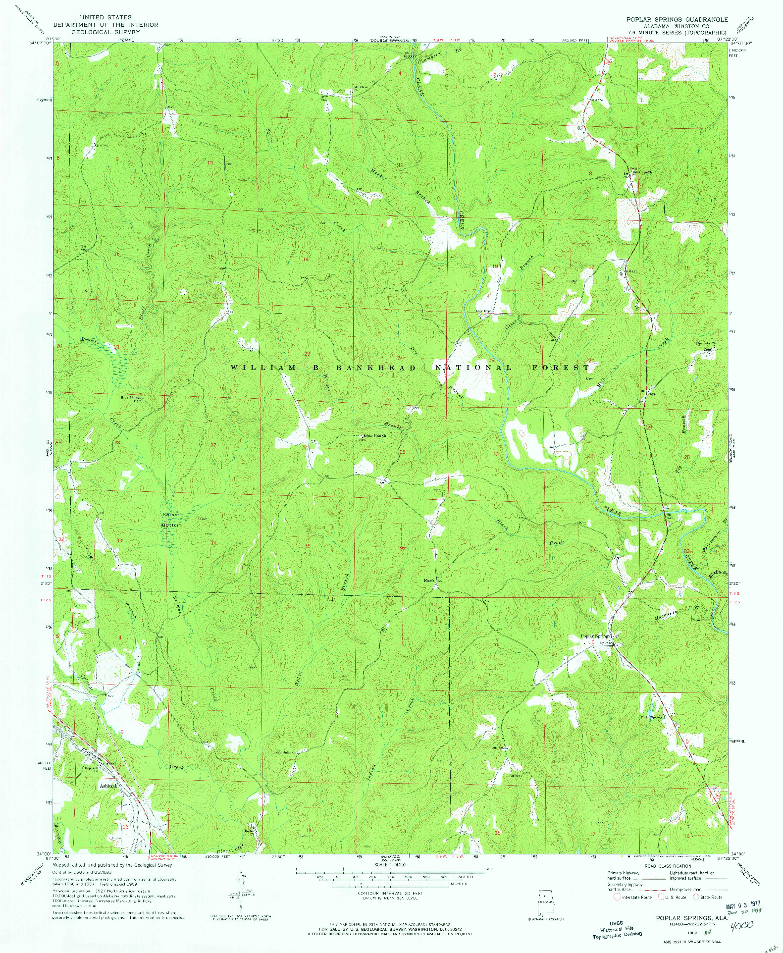 USGS 1:24000-SCALE QUADRANGLE FOR POPLAR SPRINGS, AL 1969
