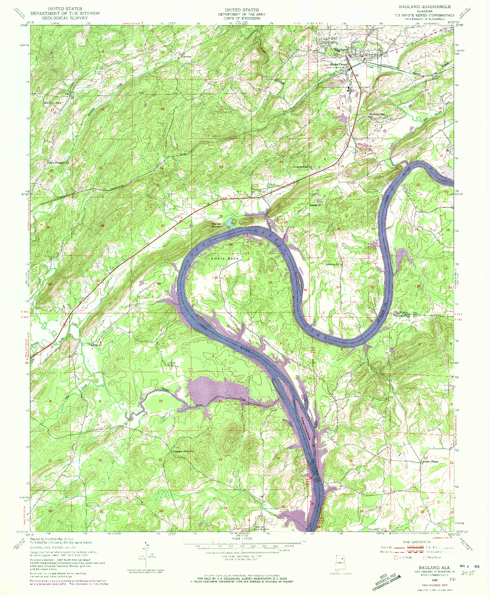 USGS 1:24000-SCALE QUADRANGLE FOR RAGLAND, AL 1947