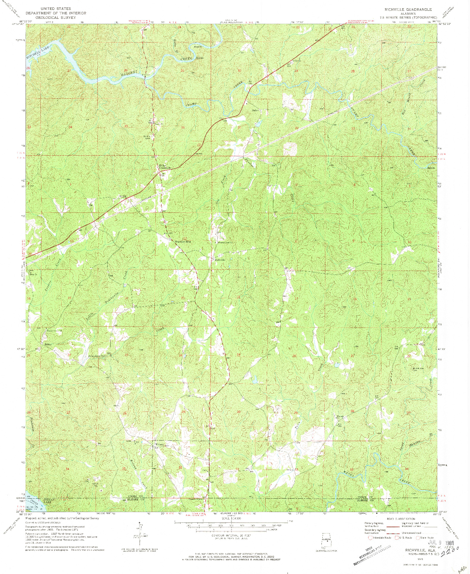 USGS 1:24000-SCALE QUADRANGLE FOR RICHVILLE, AL 1971