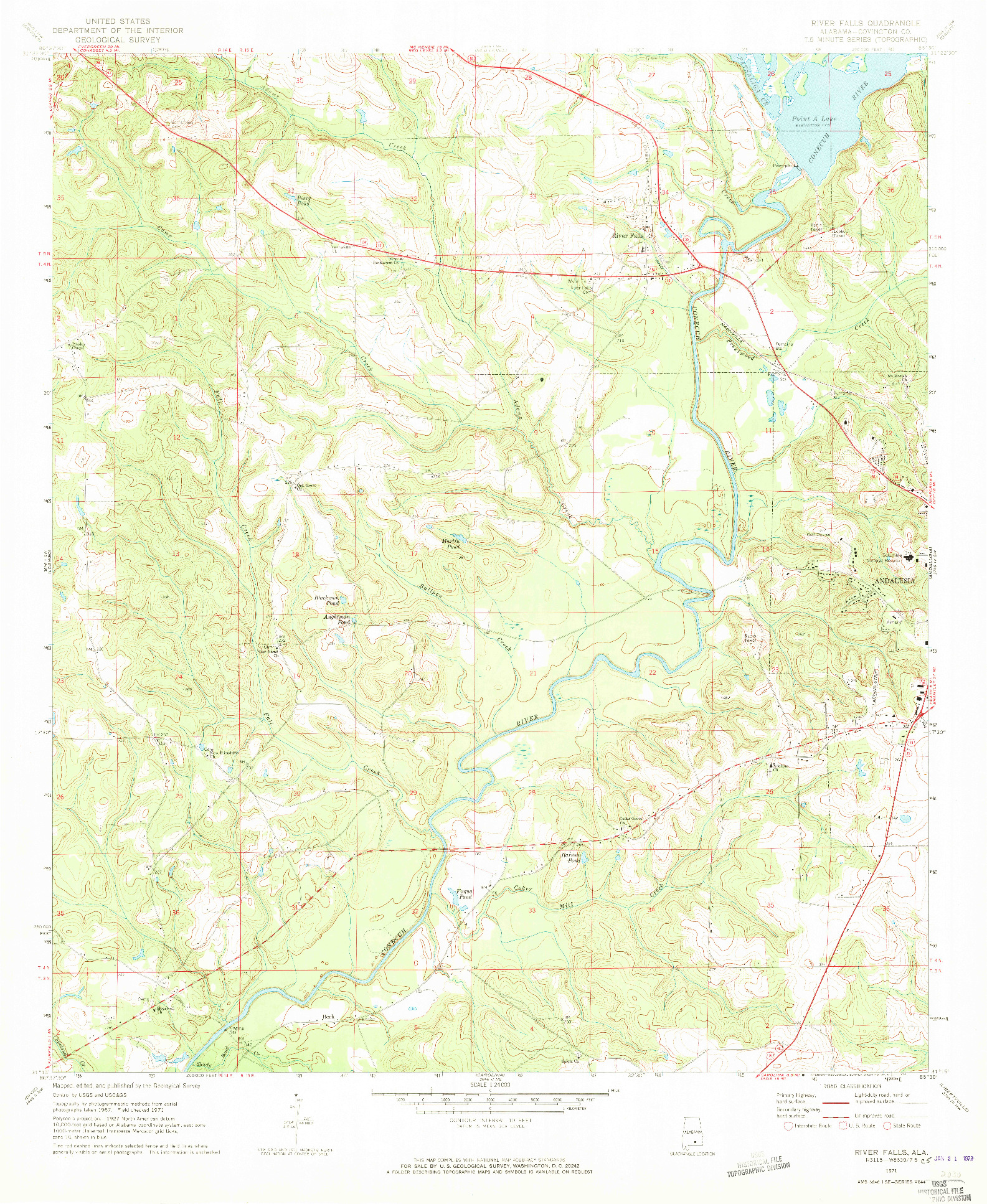 USGS 1:24000-SCALE QUADRANGLE FOR RIVER FALLS, AL 1971