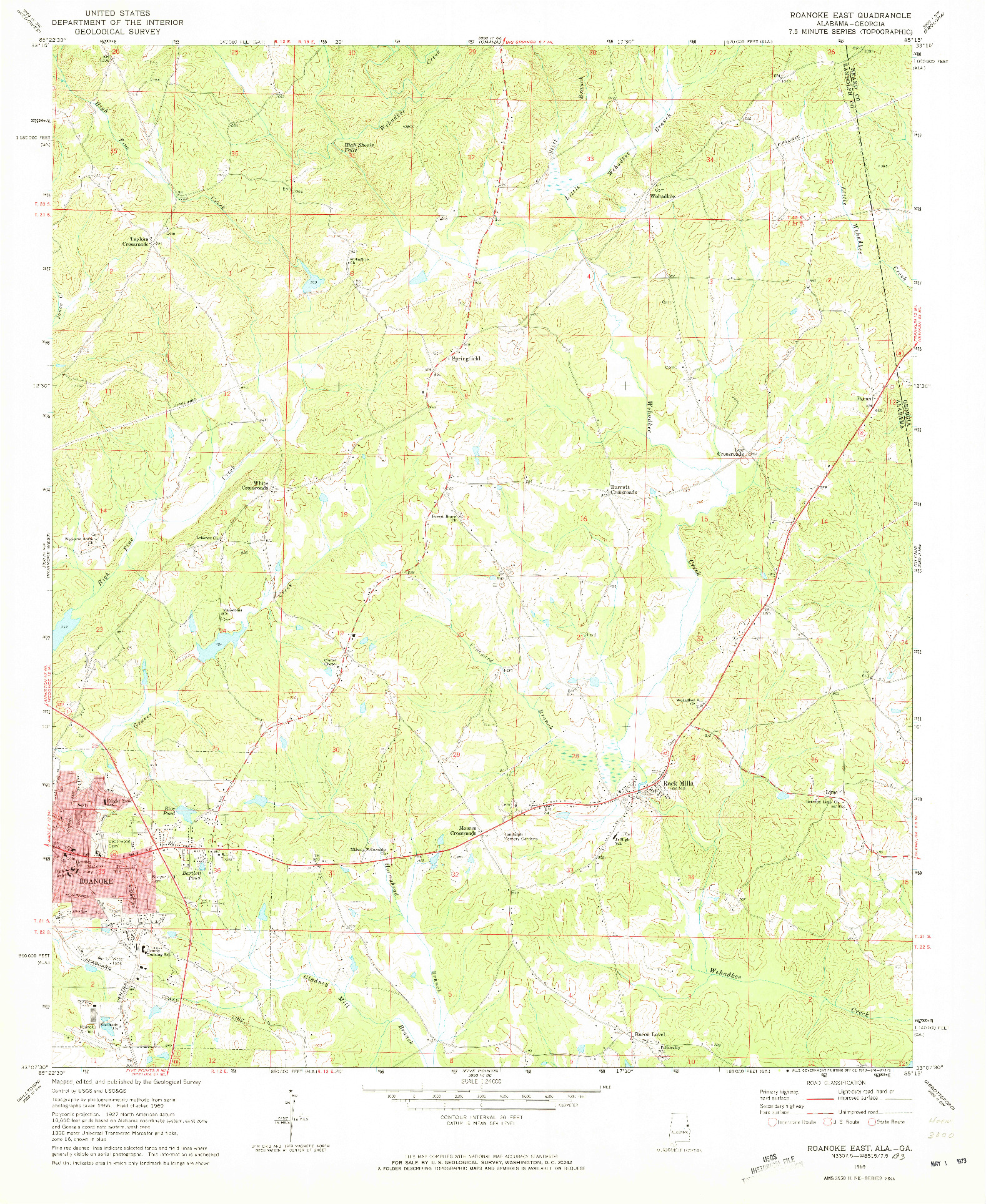 USGS 1:24000-SCALE QUADRANGLE FOR ROANOKE EAST, AL 1969