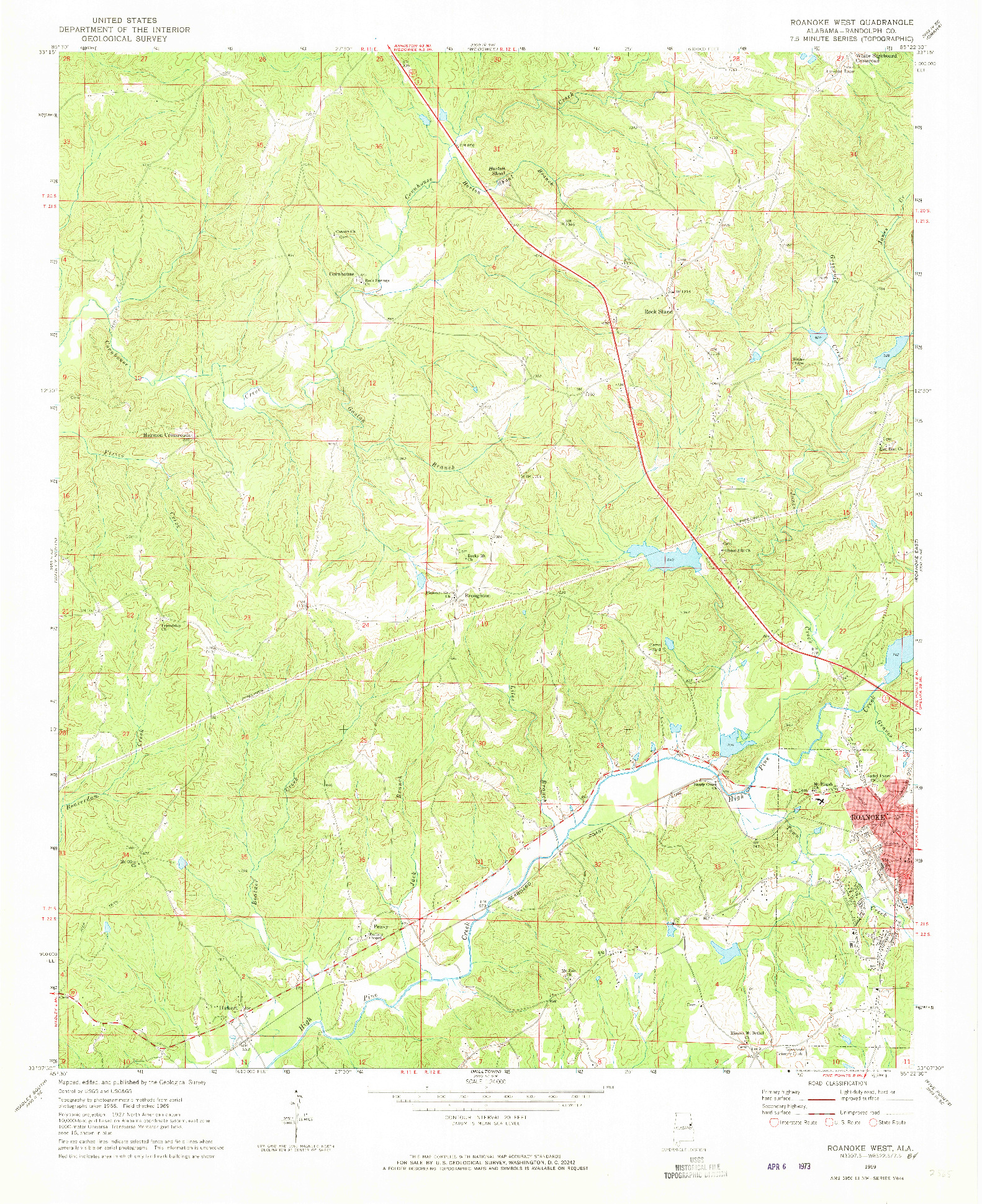 USGS 1:24000-SCALE QUADRANGLE FOR ROANOKE WEST, AL 1969