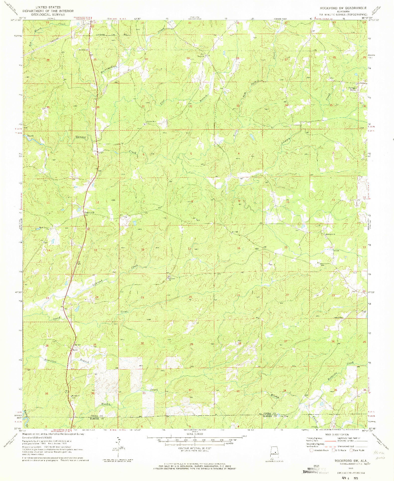 USGS 1:24000-SCALE QUADRANGLE FOR ROCKFORD SW, AL 1971