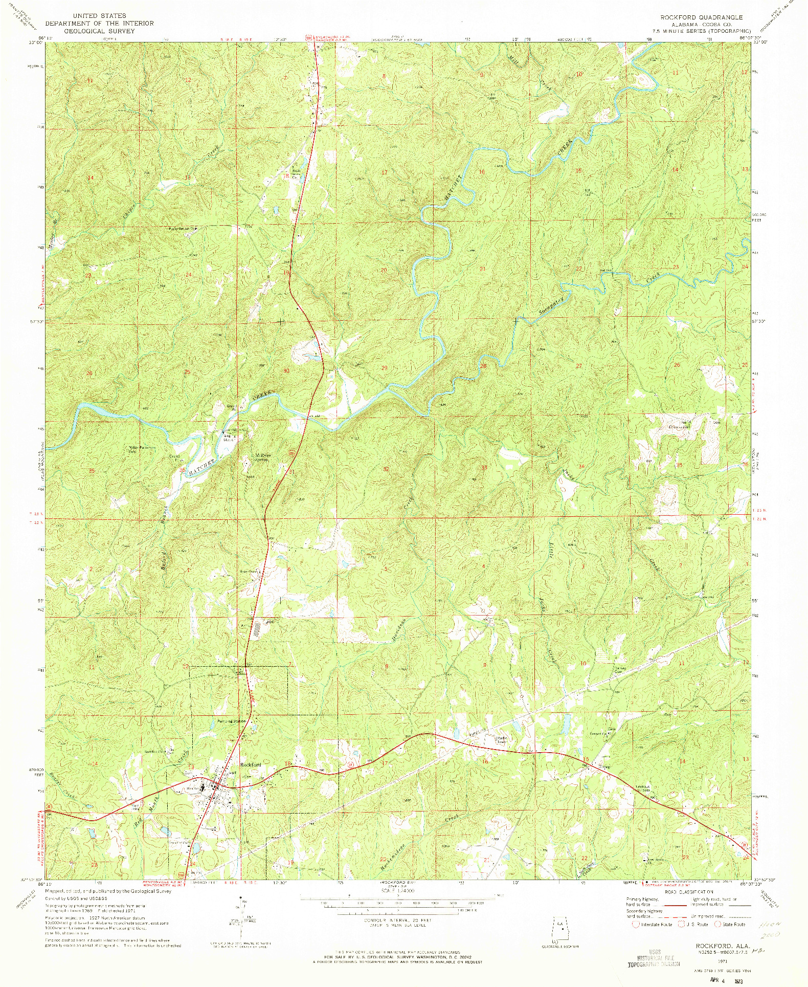 USGS 1:24000-SCALE QUADRANGLE FOR ROCKFORD, AL 1971