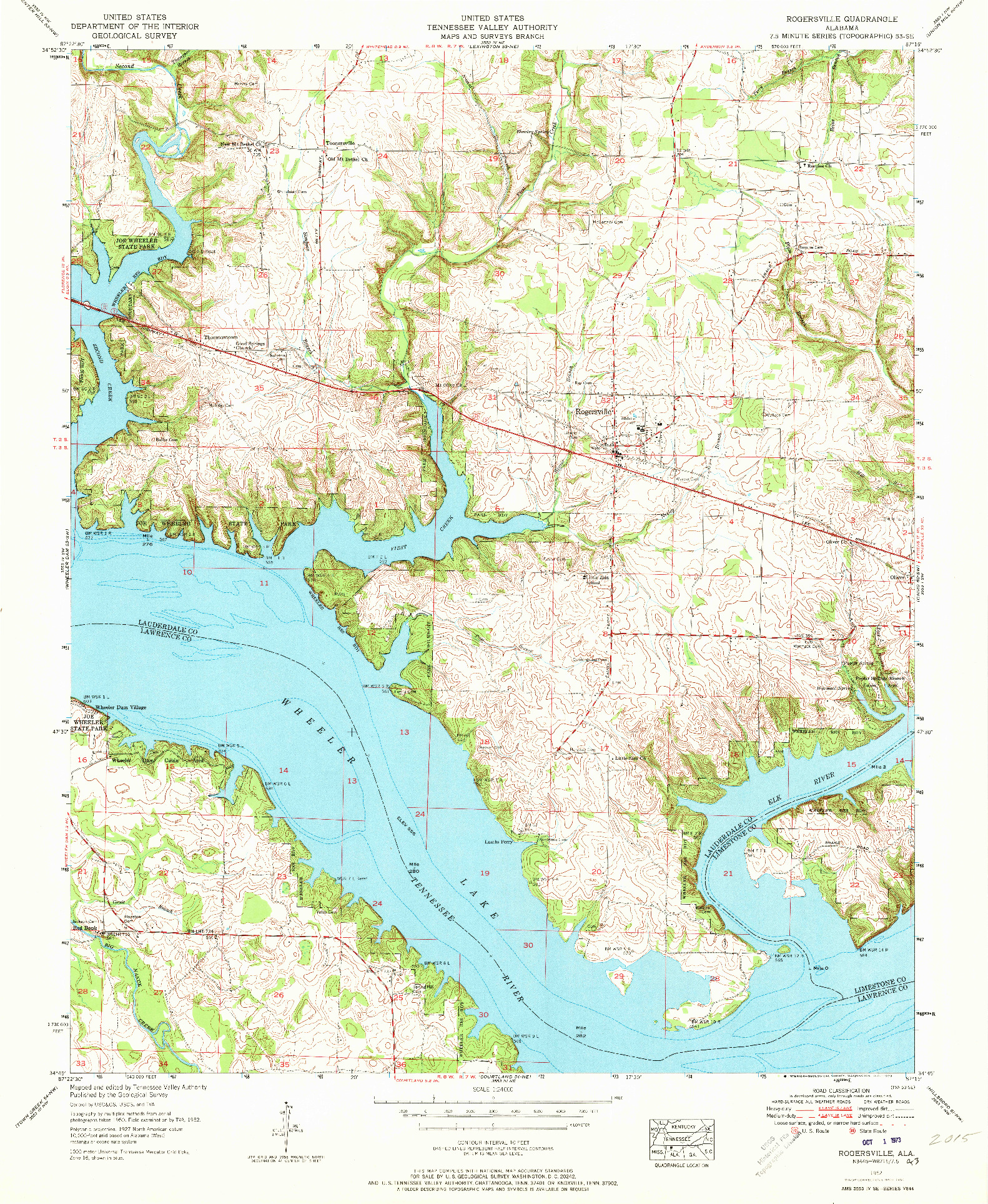 USGS 1:24000-SCALE QUADRANGLE FOR ROGERSVILLE, AL 1952