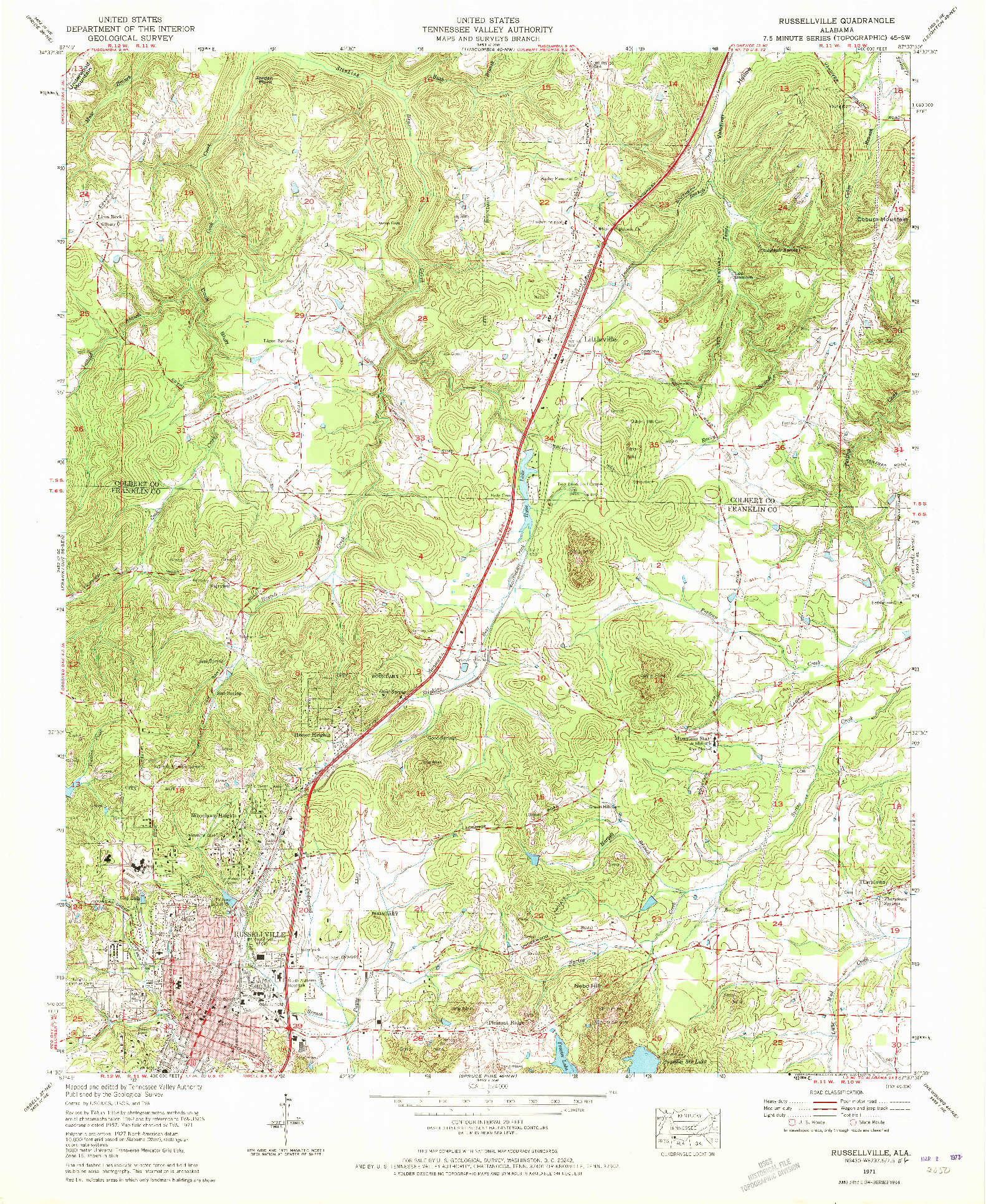 USGS 1:24000-SCALE QUADRANGLE FOR RUSSELLVILLE, AL 1971