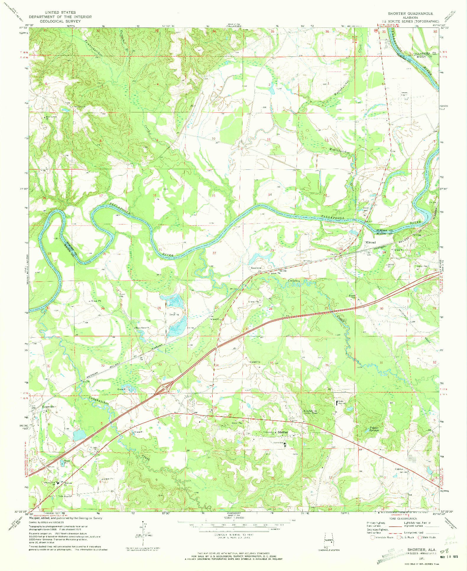 USGS 1:24000-SCALE QUADRANGLE FOR SHORTER, AL 1971