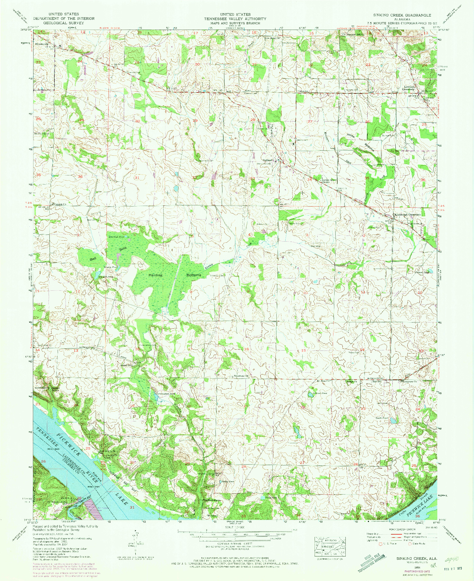 USGS 1:24000-SCALE QUADRANGLE FOR SINKING CREEK, AL 1954