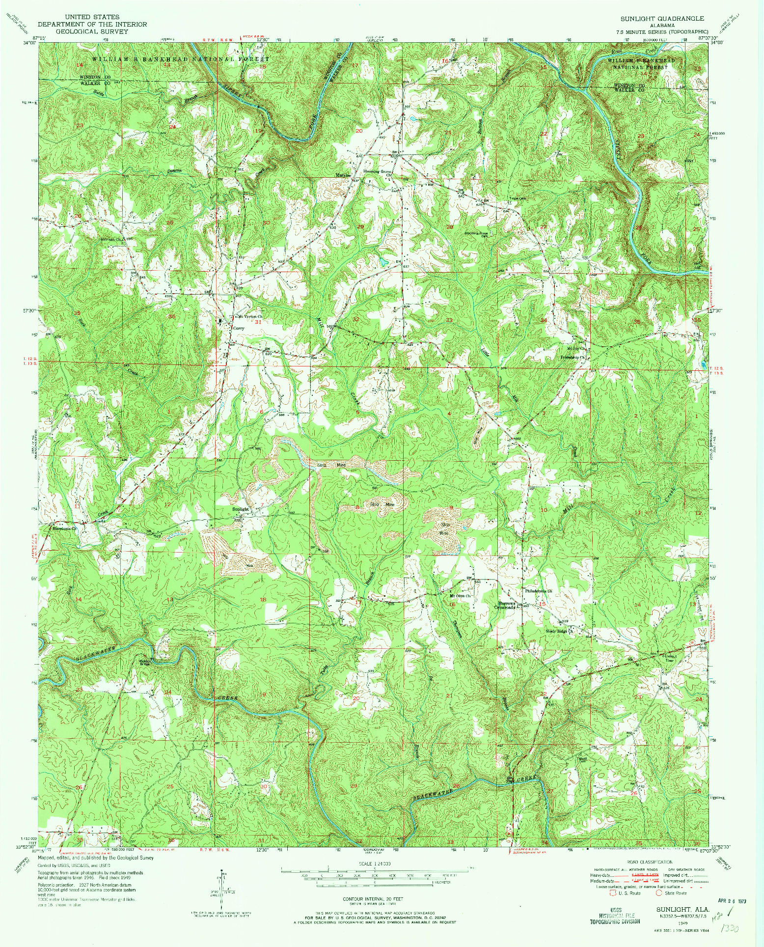 USGS 1:24000-SCALE QUADRANGLE FOR SUNLIGHT, AL 1949