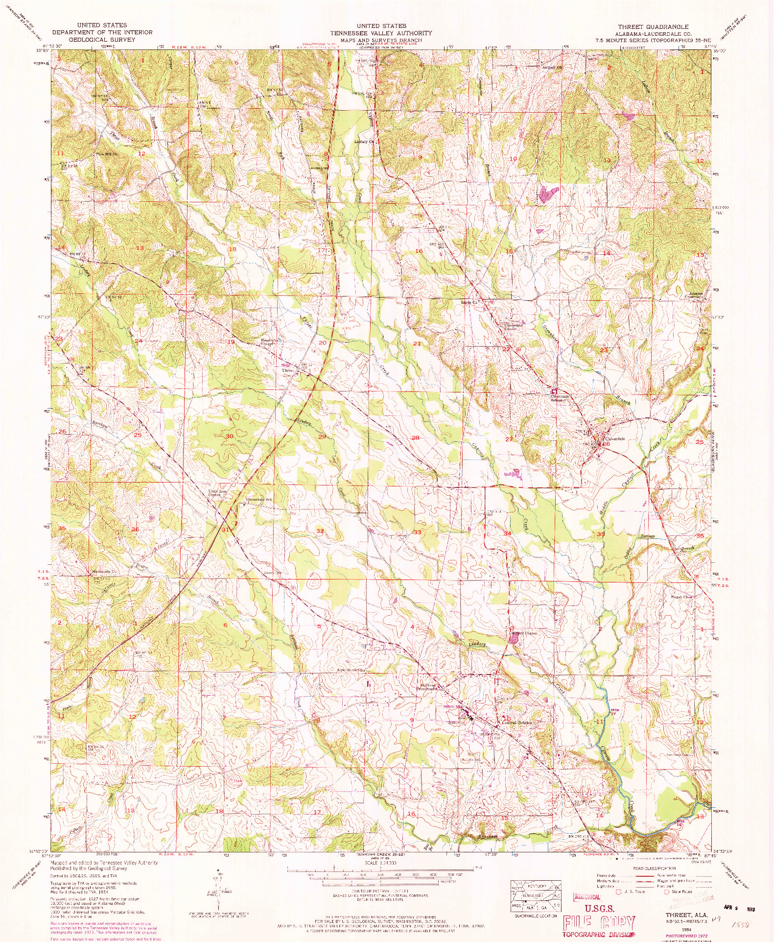 USGS 1:24000-SCALE QUADRANGLE FOR THREET, AL 1954