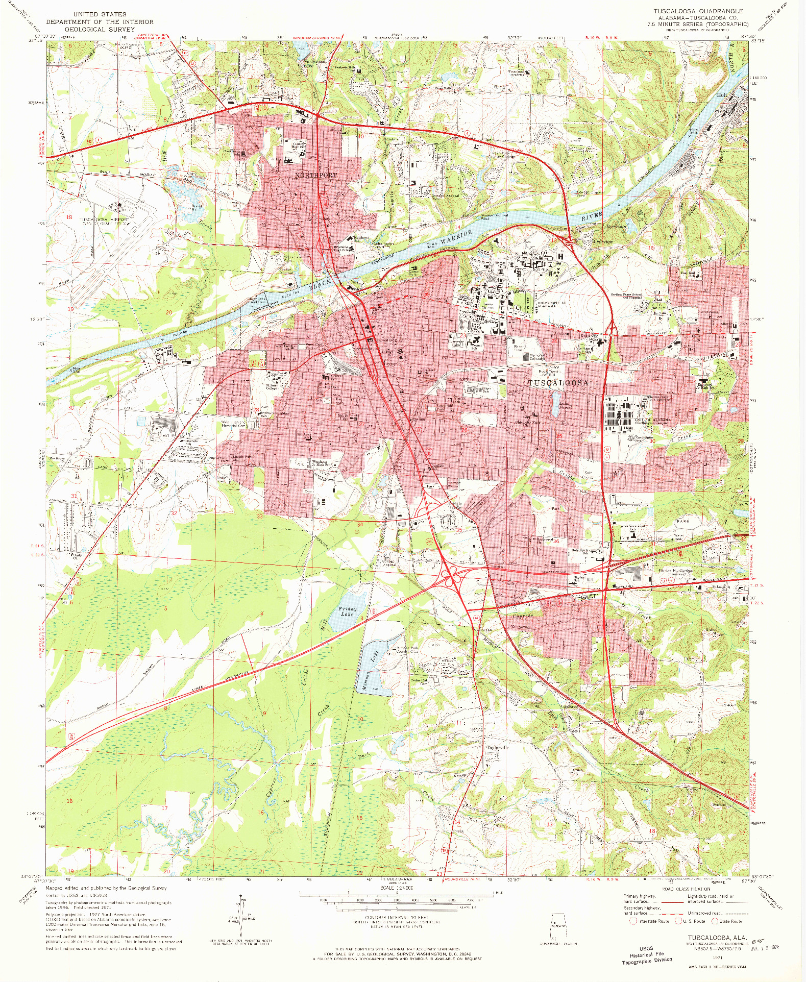 USGS 1:24000-SCALE QUADRANGLE FOR TUSCALOOSA, AL 1971