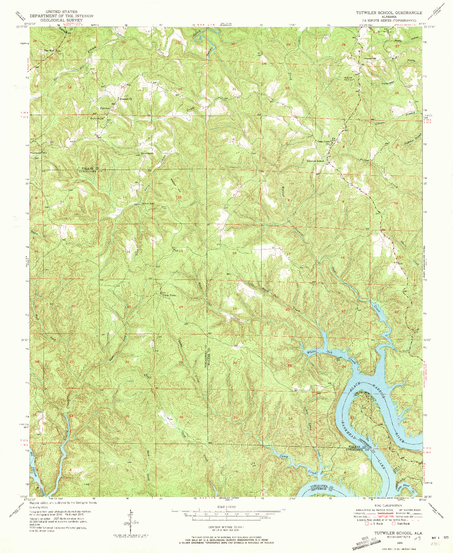 USGS 1:24000-SCALE QUADRANGLE FOR TUTWILER SCHOOL, AL 1949