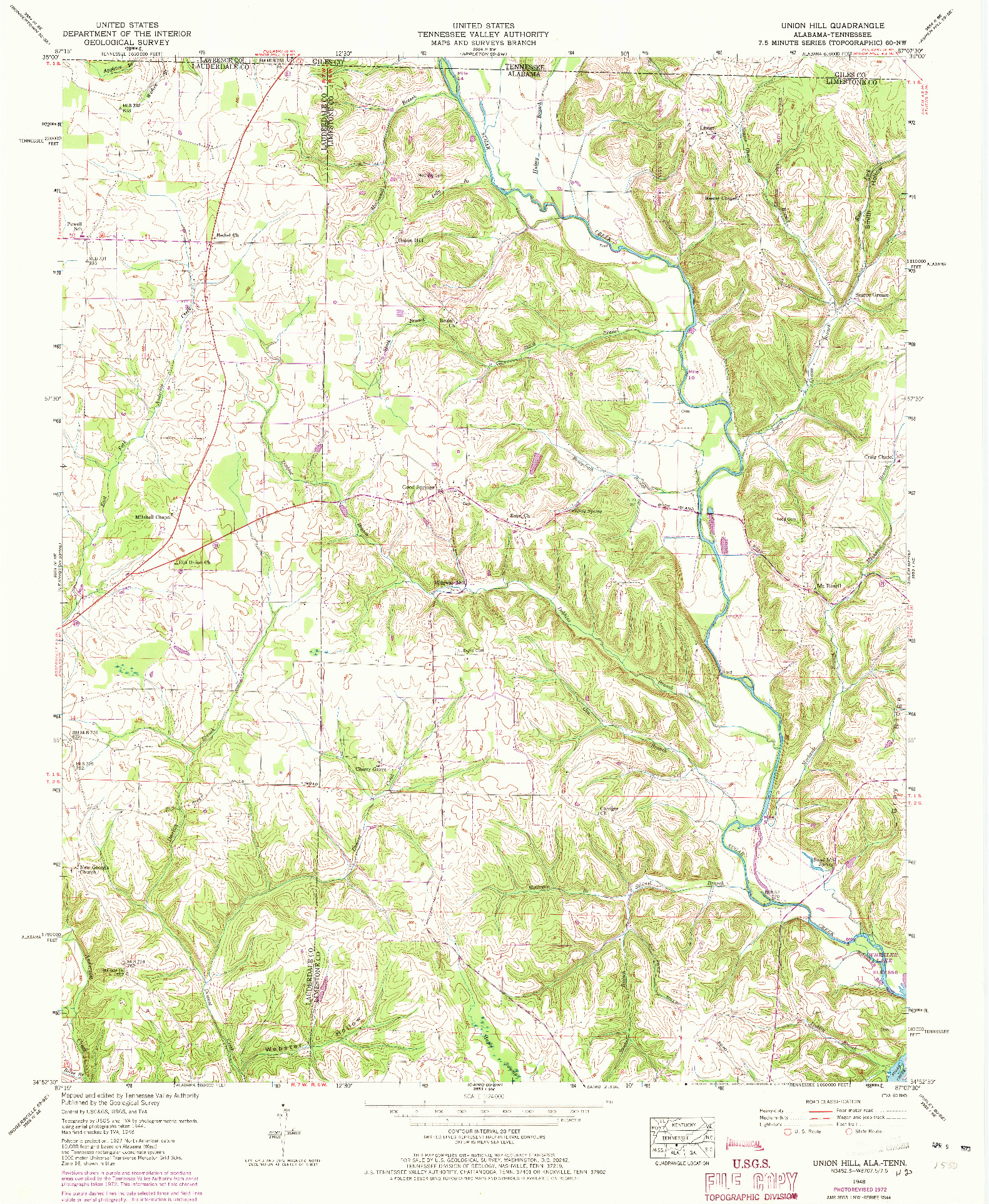 USGS 1:24000-SCALE QUADRANGLE FOR UNION HILL, AL 1948