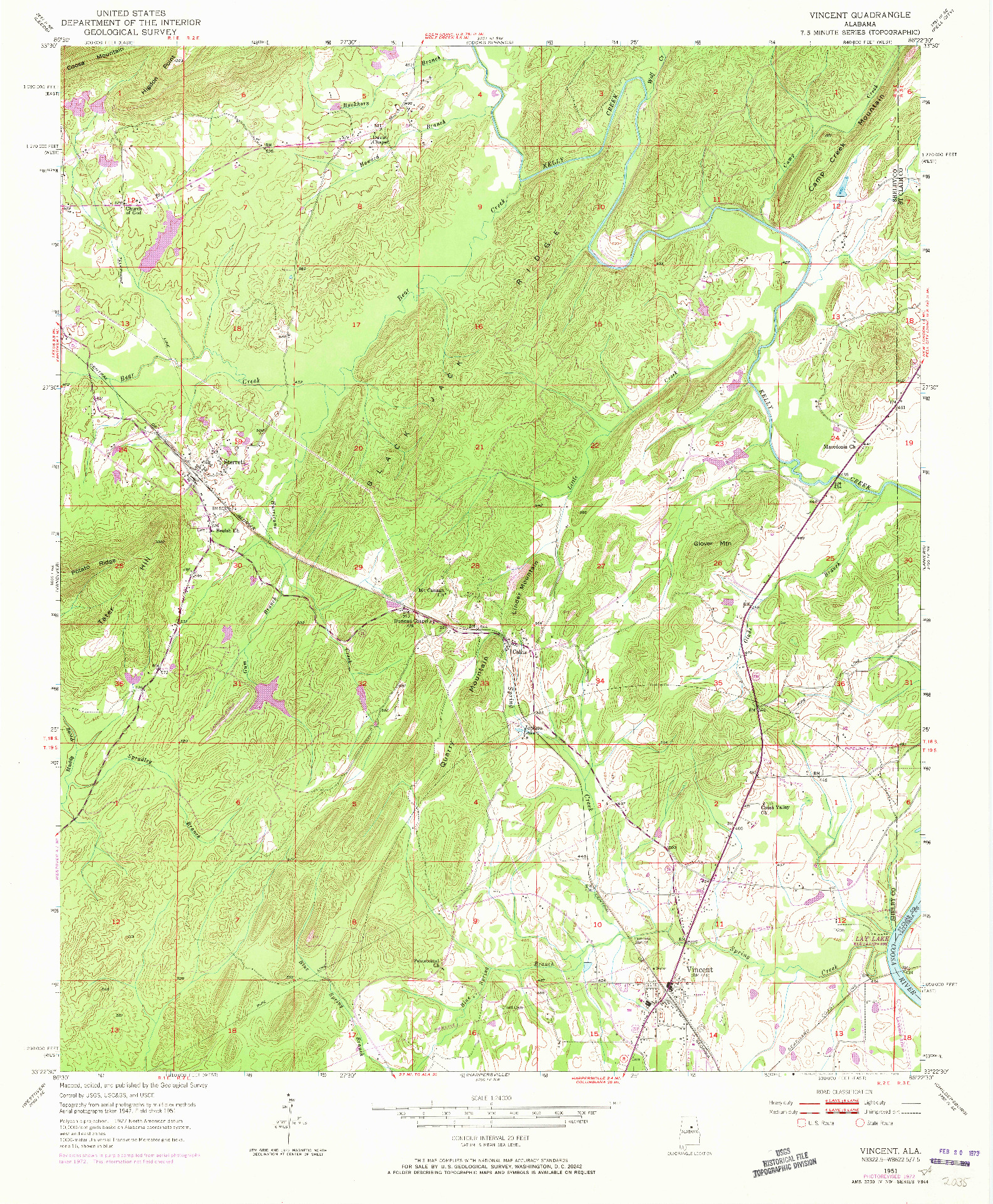 USGS 1:24000-SCALE QUADRANGLE FOR VINCENT, AL 1951