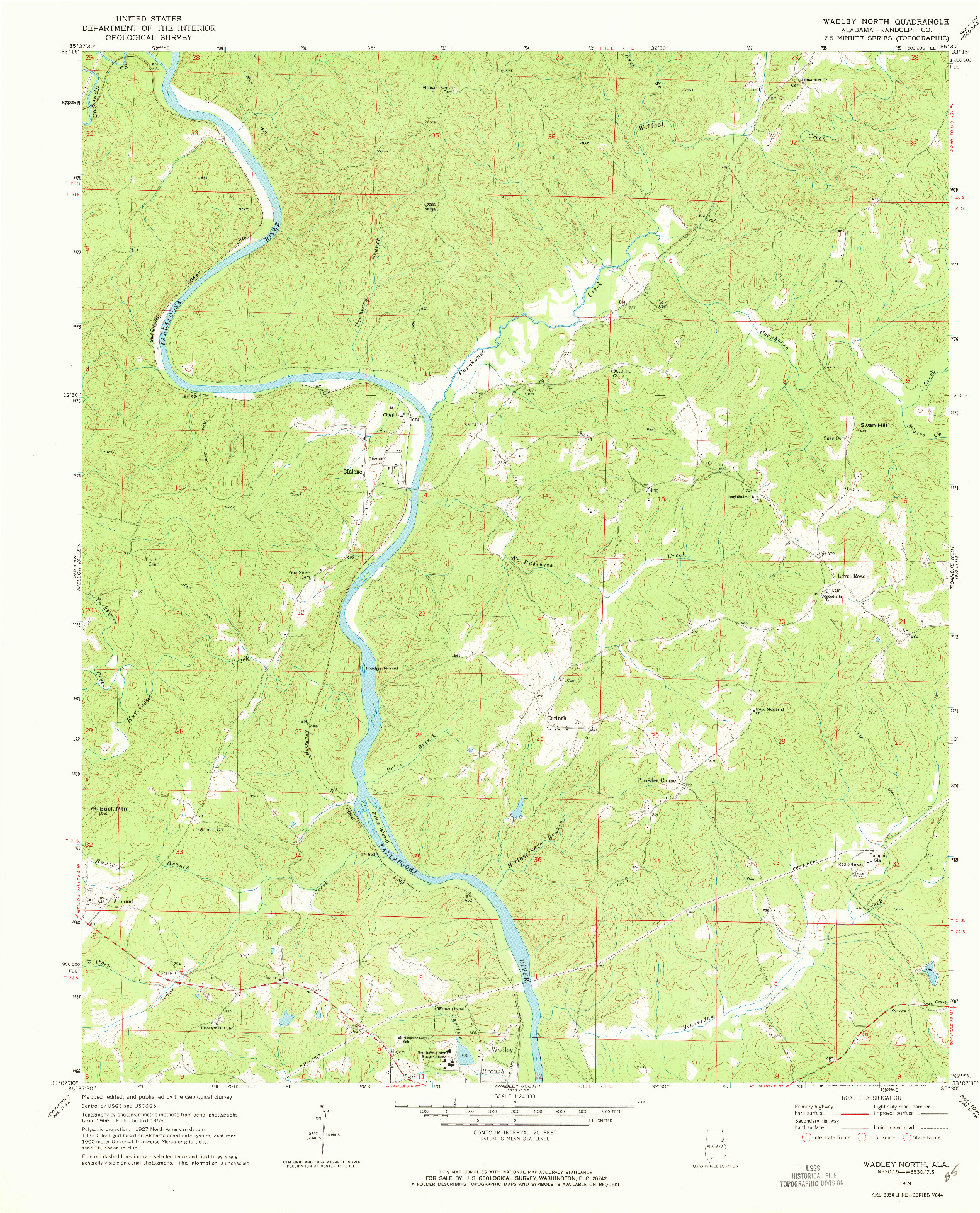 USGS 1:24000-SCALE QUADRANGLE FOR WADLEY NORTH, AL 1969