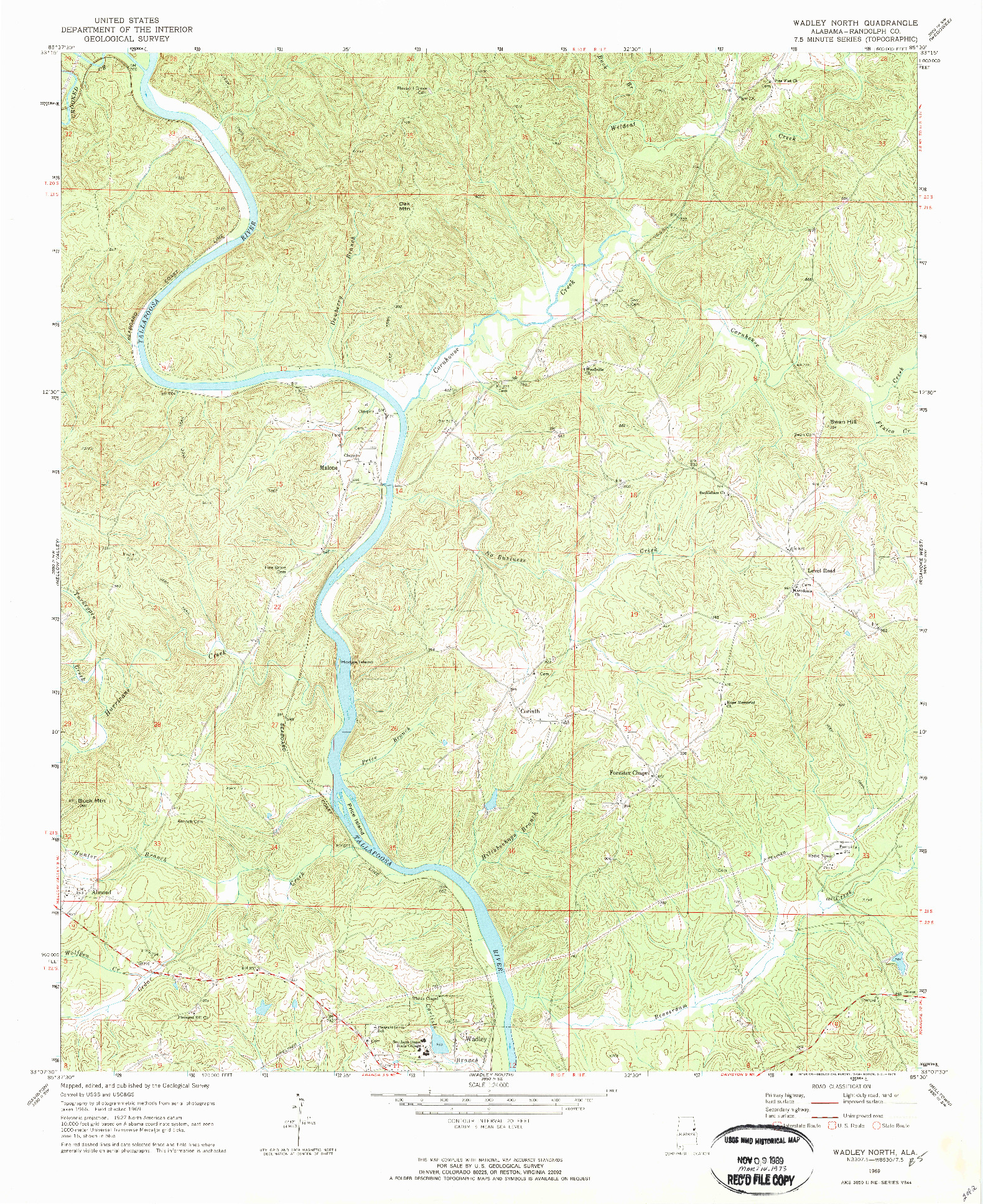 USGS 1:24000-SCALE QUADRANGLE FOR WADLEY NORTH, AL 1969