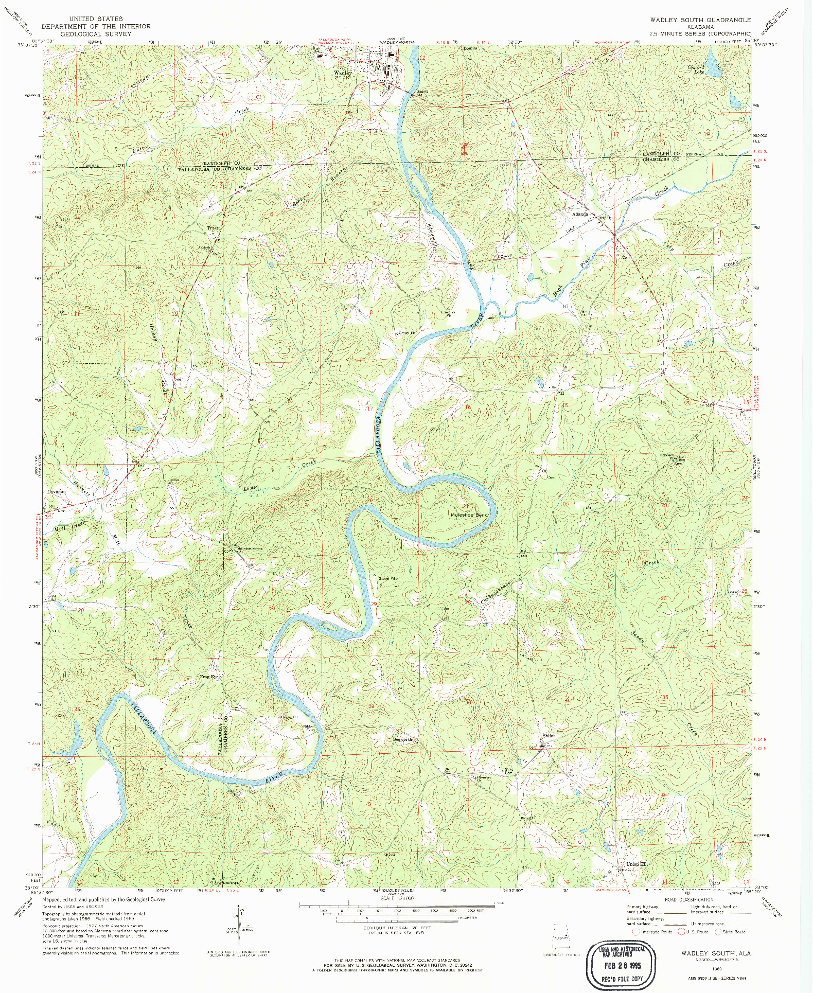 USGS 1:24000-SCALE QUADRANGLE FOR WADLEY SOUTH, AL 1969