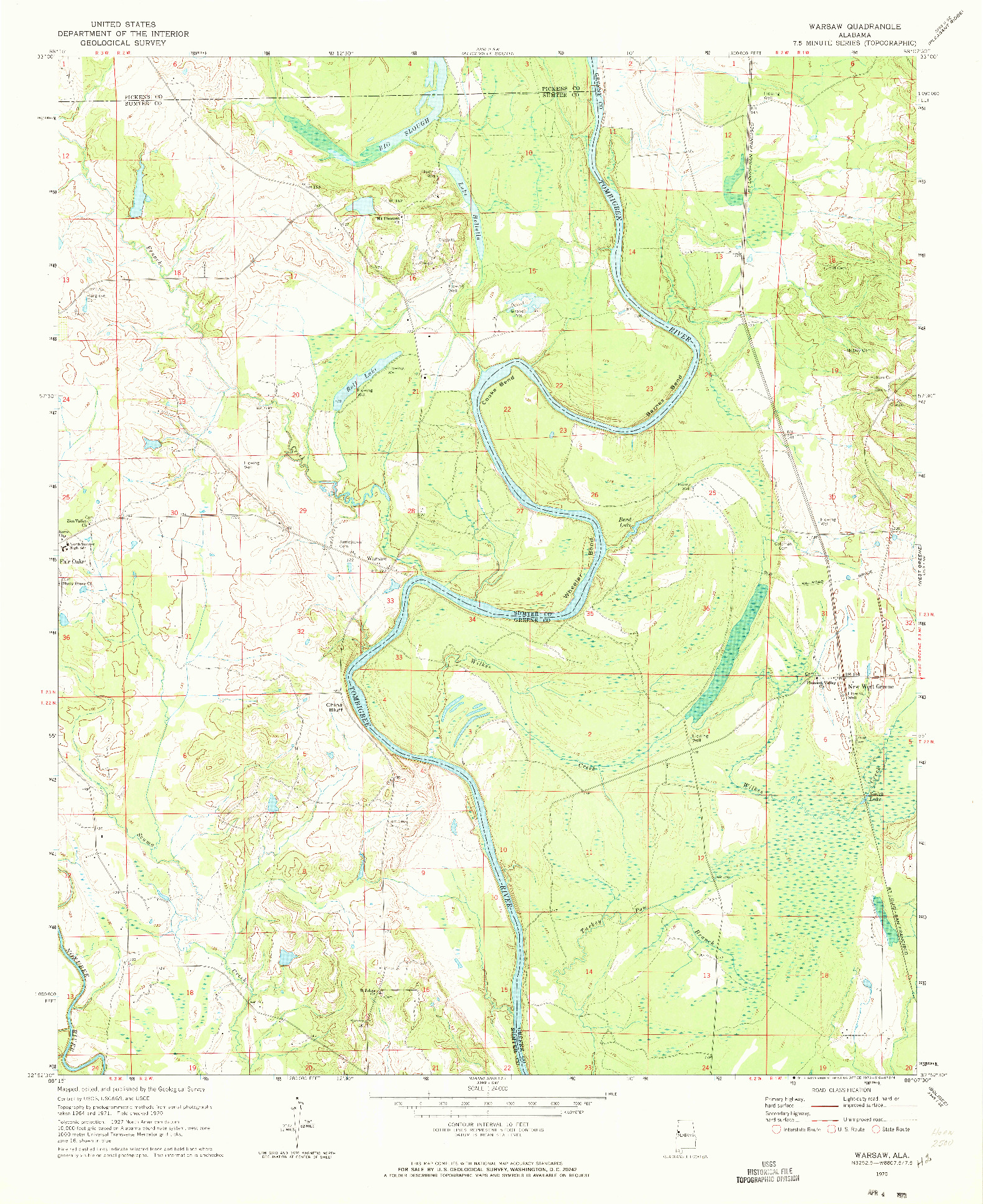 USGS 1:24000-SCALE QUADRANGLE FOR WARSAW, AL 1970