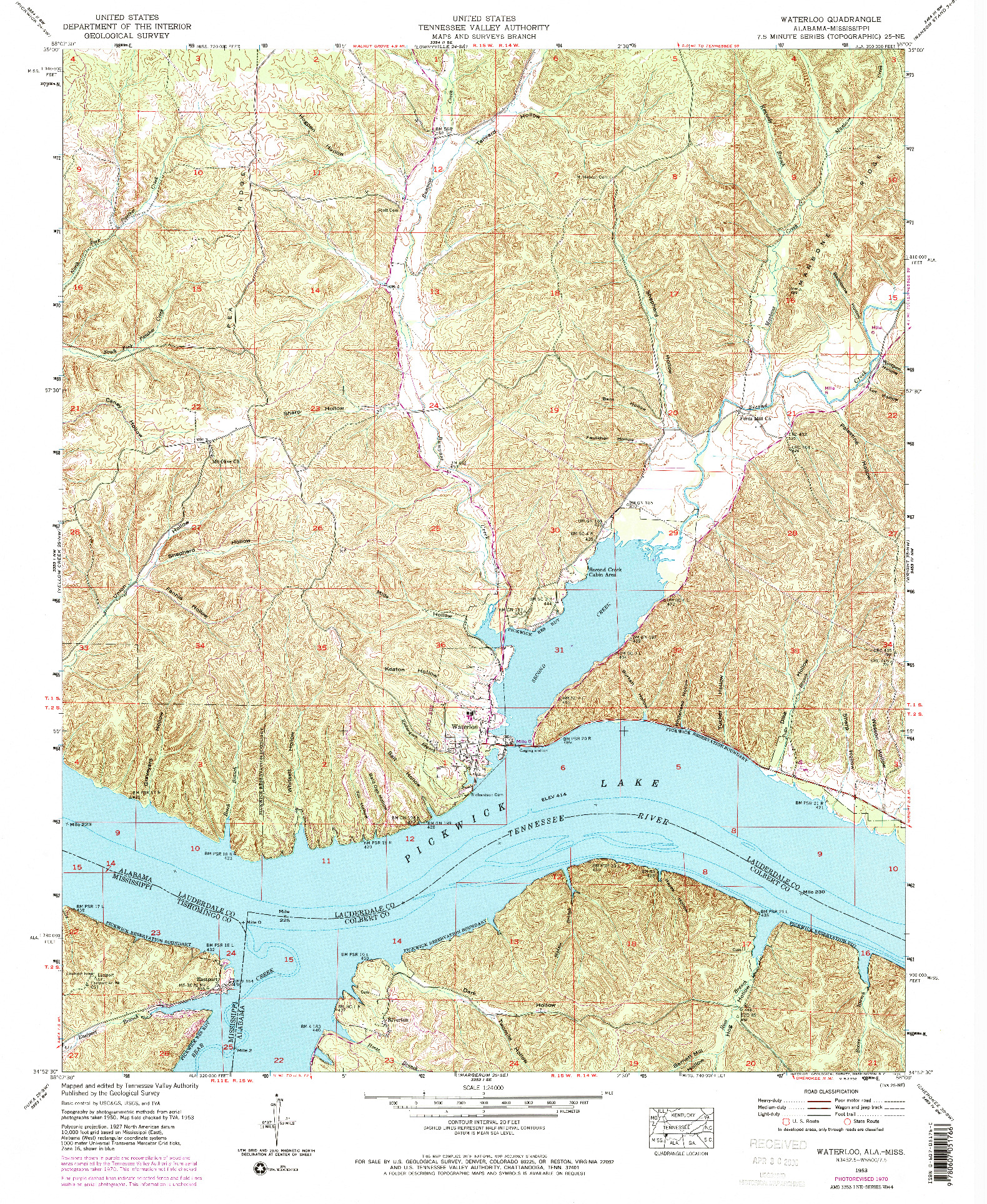 USGS 1:24000-SCALE QUADRANGLE FOR WATERLOO, AL 1953