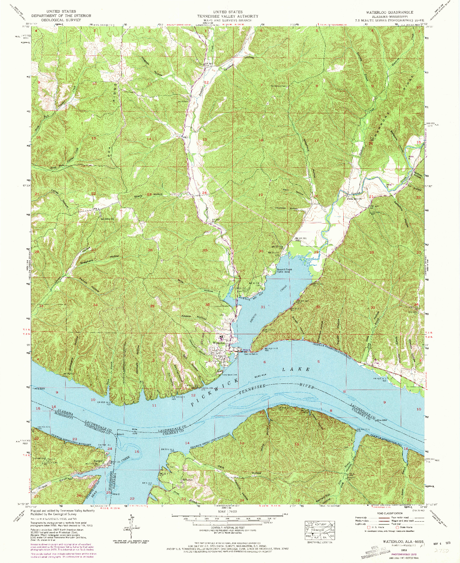 USGS 1:24000-SCALE QUADRANGLE FOR WATERLOO, AL 1953