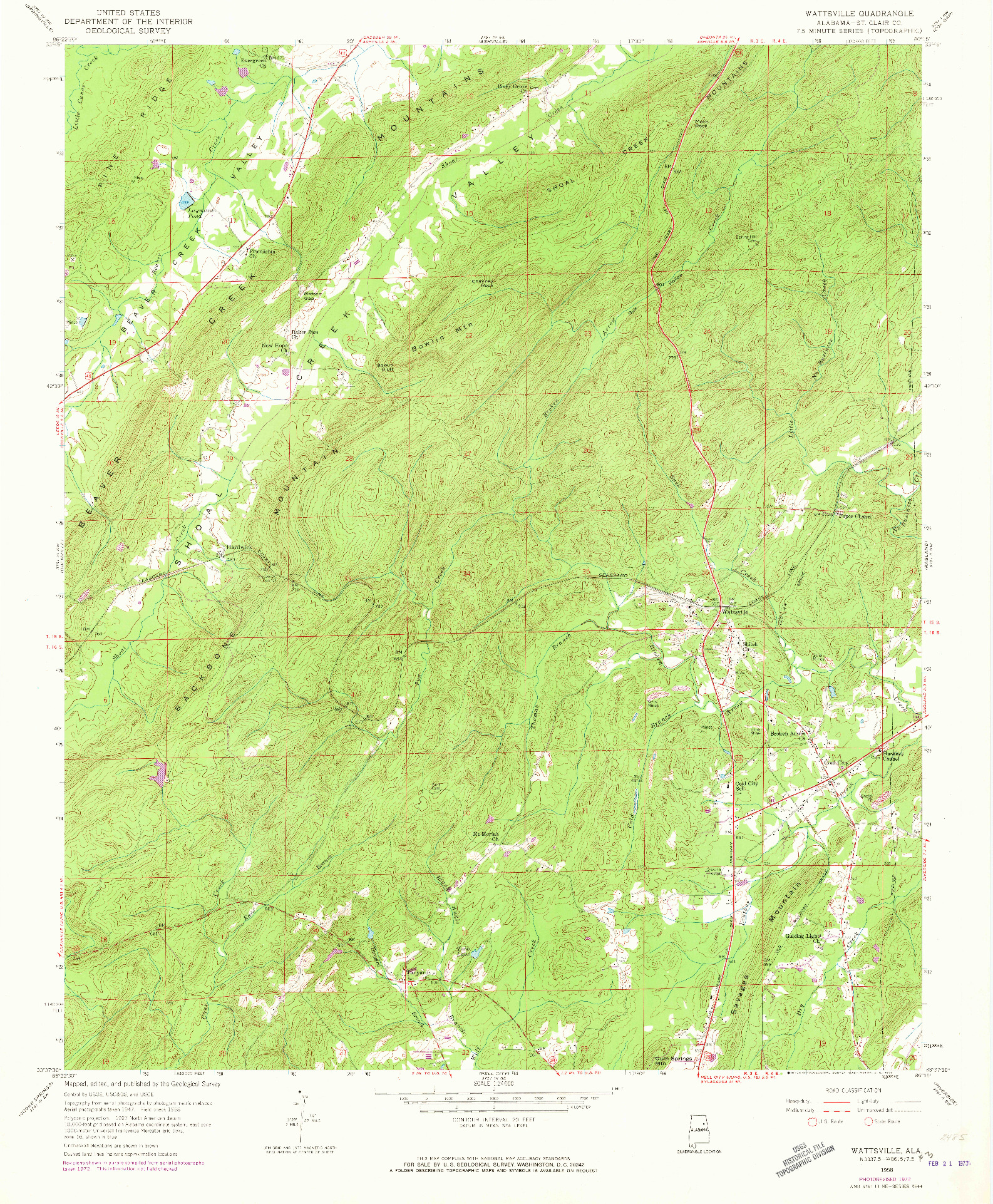 USGS 1:24000-SCALE QUADRANGLE FOR WATTSVILLE, AL 1958